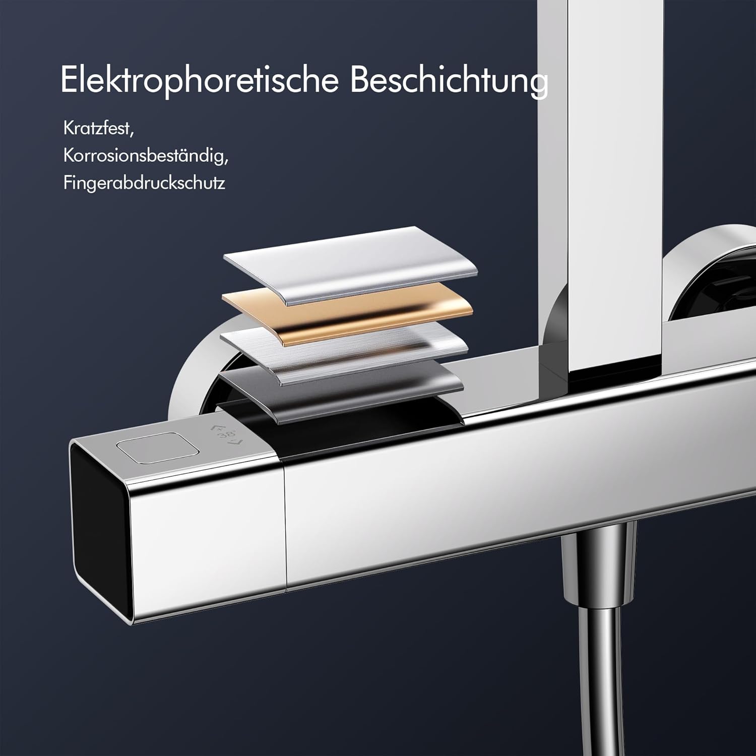 HOMELODY Duschsystem mit Thermostat & Duschablage Chrom - Höhenverstellbar, 38 °C Sicherheitssperre