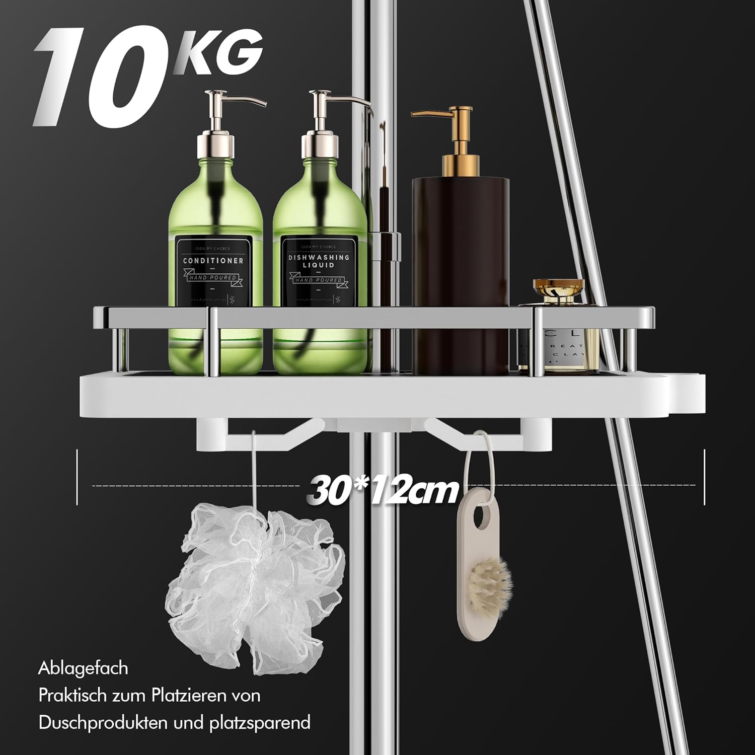 HOMELODY Duschsystem mit Thermostat und Duschablage Chrom mit Rund Regendusche Duschkopf, 3 Strahlarten ABS Handbrause, Sicherheitssperre bei 38°C
