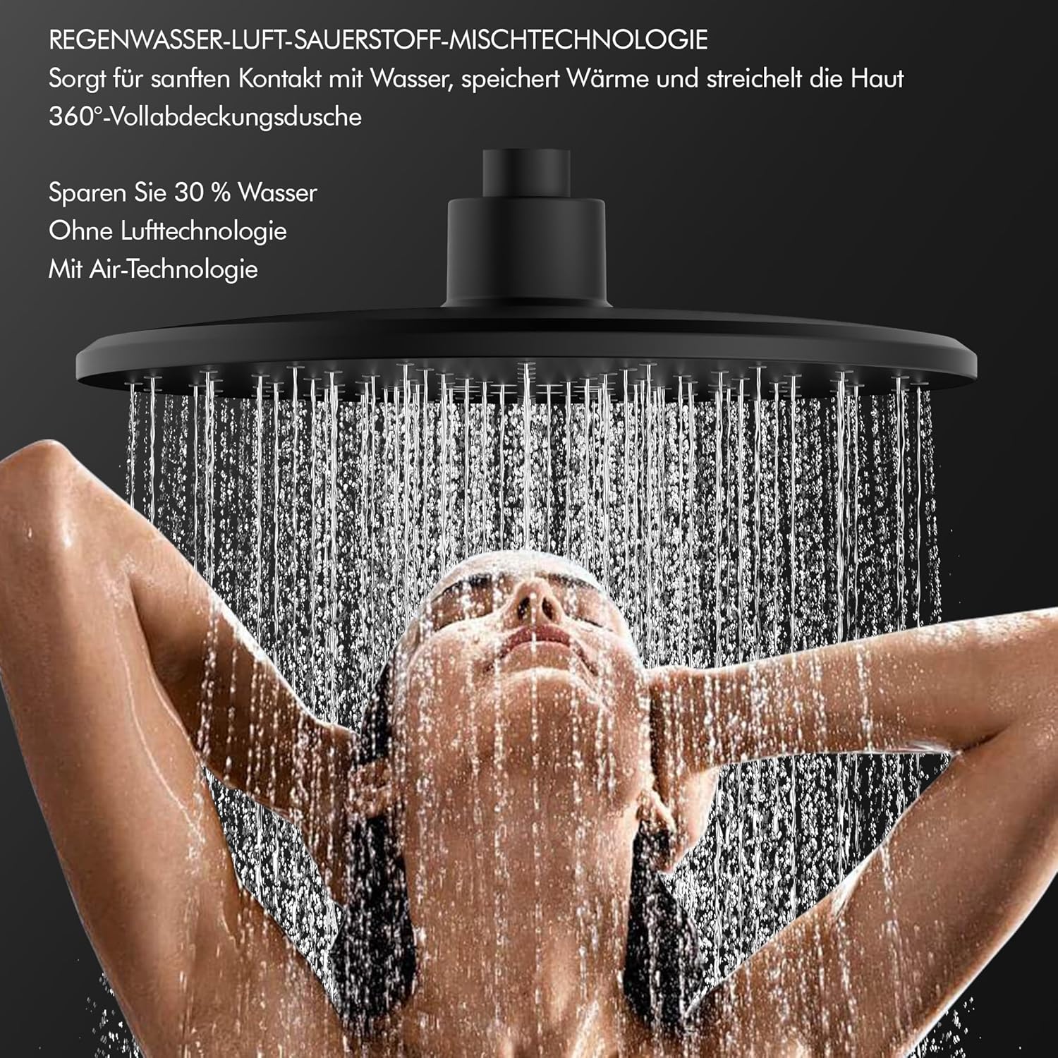 HOMELODY Duschsystem mit Thermostat und Duschablage  mit Rund Regendusche Duschkopf, 3 Strahlarten ABS Handbrause, Sicherheitssperre bei 38°C