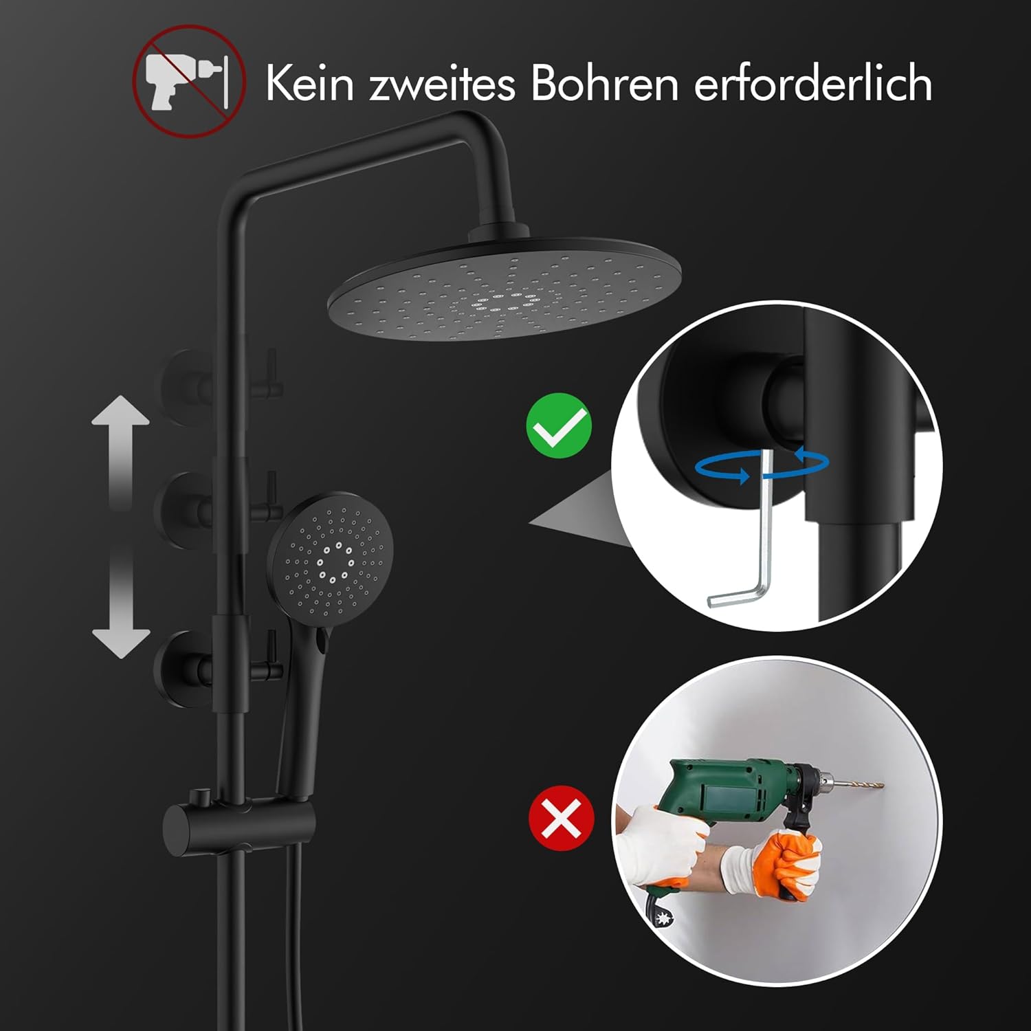 HOMELODY Duschsystem mit Thermostat und Duschablage  mit Rund Regendusche Duschkopf, 3 Strahlarten ABS Handbrause, Sicherheitssperre bei 38°C