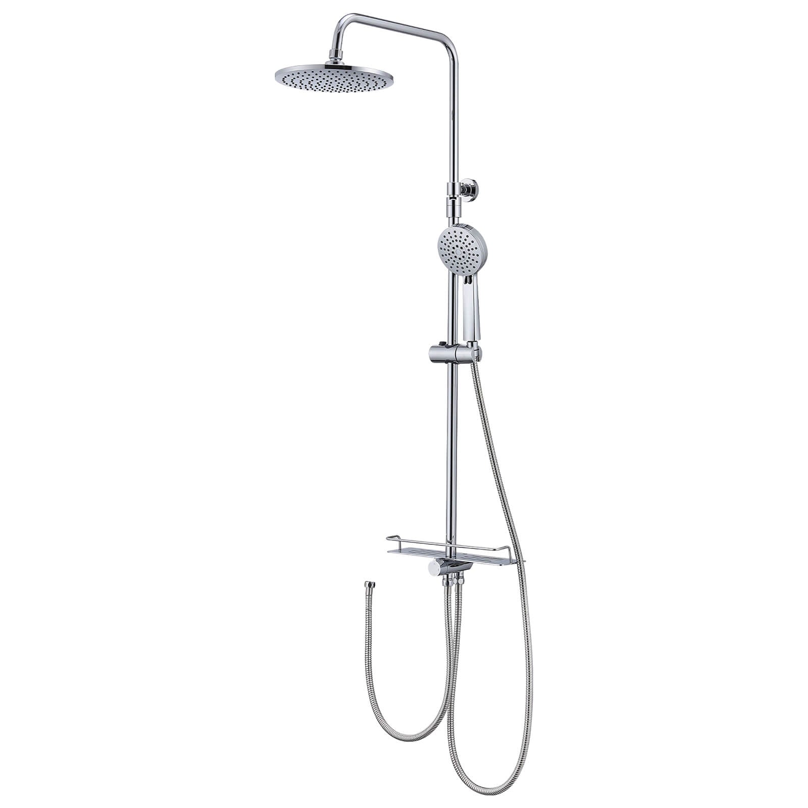 HOMELODY Edelstahl Duschsystem ohne Armatur, Regendusche set mit Ablage, Kopfbrause Rund 228mm, Handbrause mit 3 Strahlarten, Höhenverstellbar Chrom