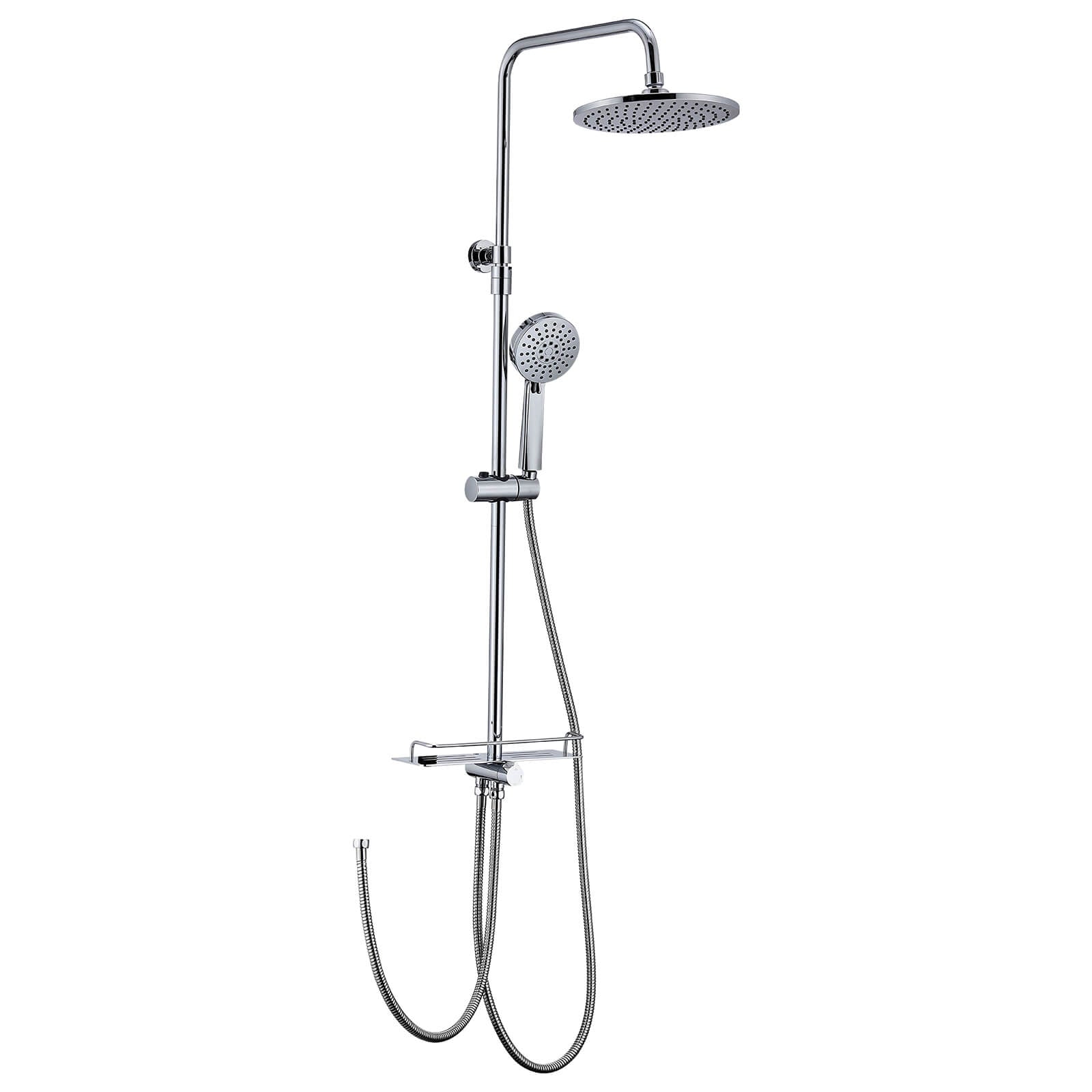 HOMELODY Edelstahl Duschsystem ohne Armatur, Regendusche set mit Ablage, Kopfbrause Rund 228mm, Handbrause mit 3 Strahlarten, Höhenverstellbar Chrom