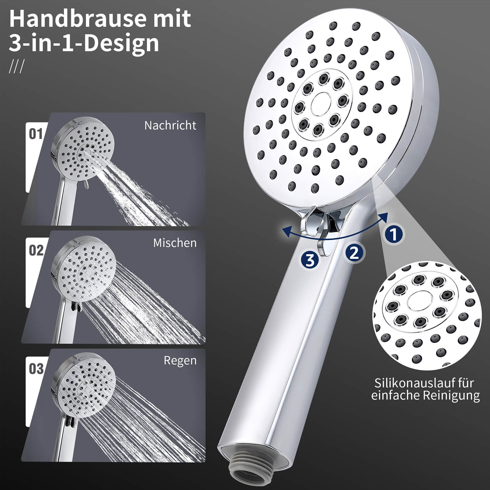 HOMELODY Edelstahl Duschsystem ohne Armatur, Regendusche set mit Ablage, Kopfbrause Rund 228mm, Handbrause mit 3 Strahlarten, Höhenverstellbar Chrom