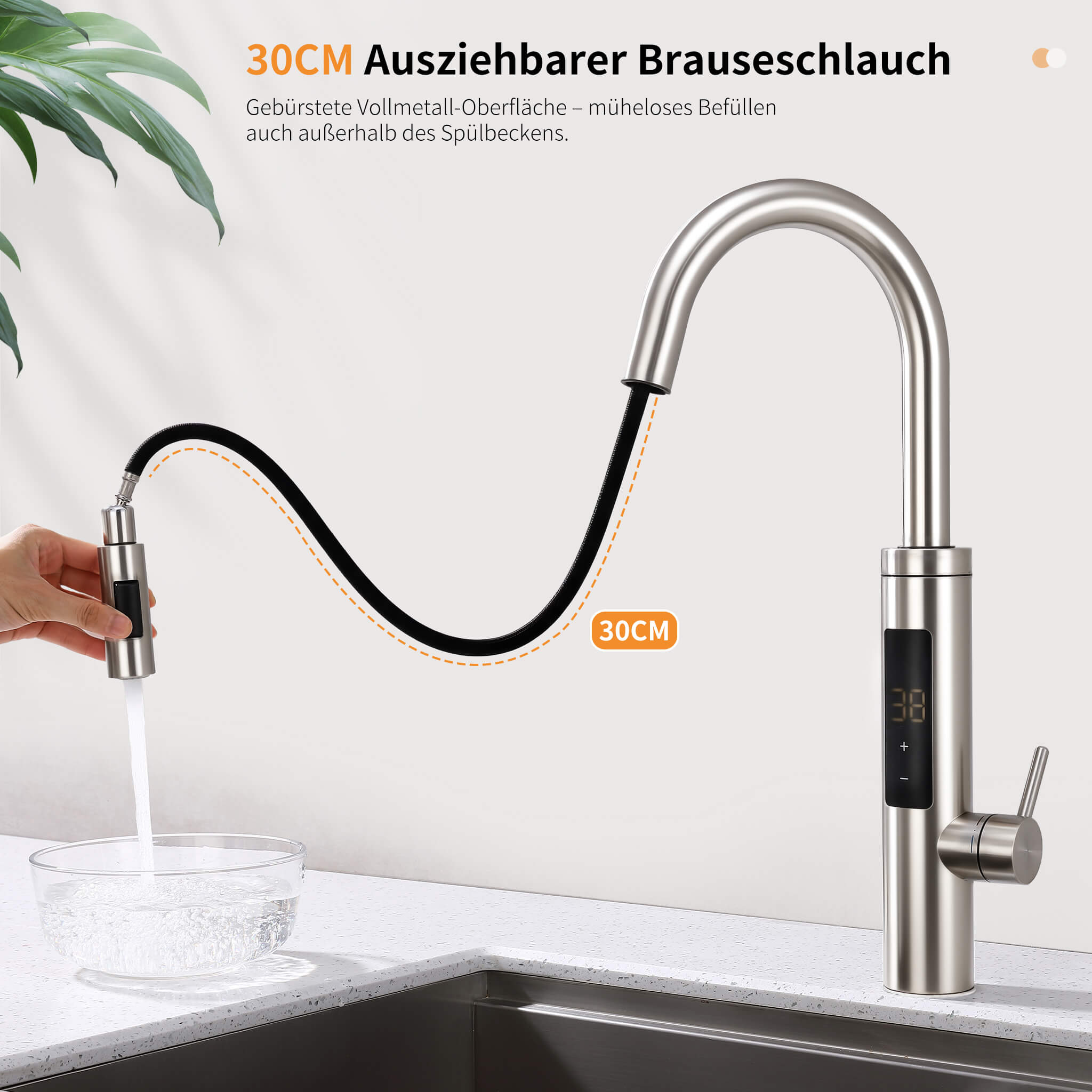 HOMELODY Elektrischer Wasserhahn mit Durchlauferhitzer, Wasserhahn 360° drehbar