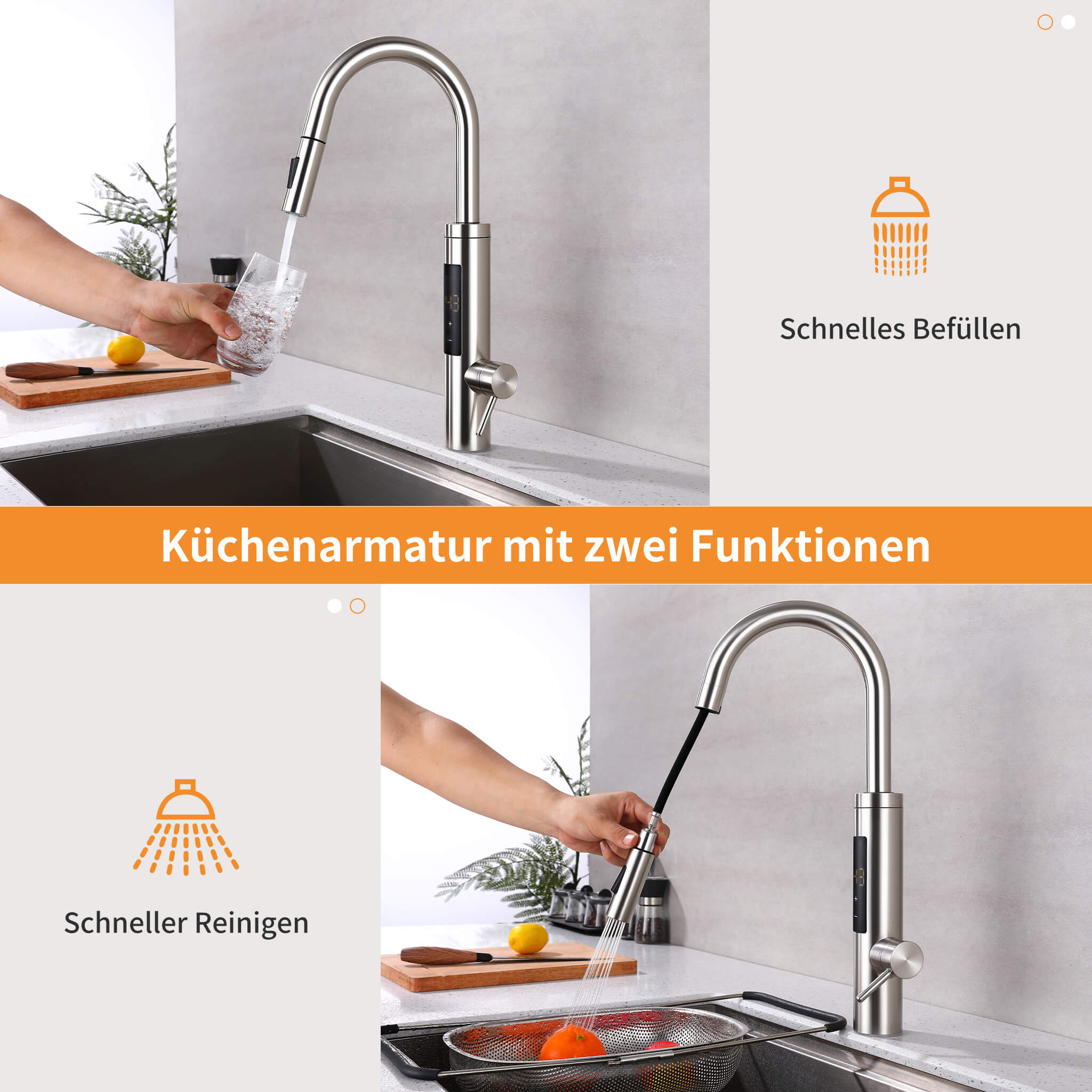 HOMELODY Elektrischer Wasserhahn mit Durchlauferhitzer, Wasserhahn 360° drehbar