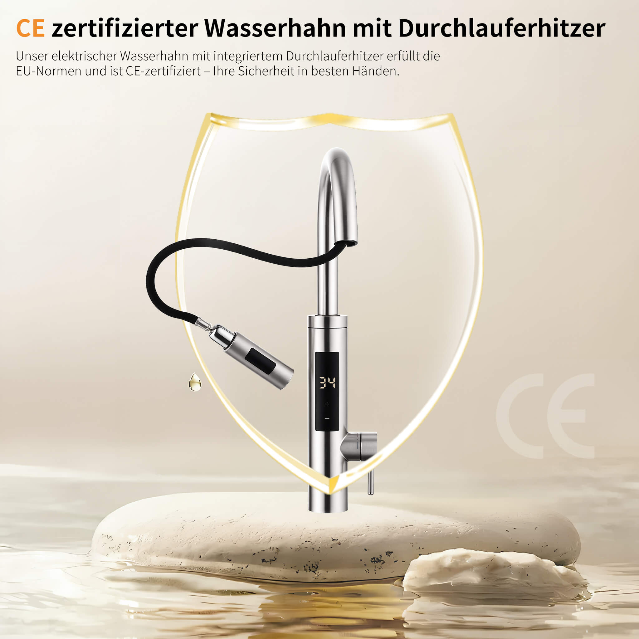 HOMELODY Elektrischer Wasserhahn mit Durchlauferhitzer, Wasserhahn 360° drehbar