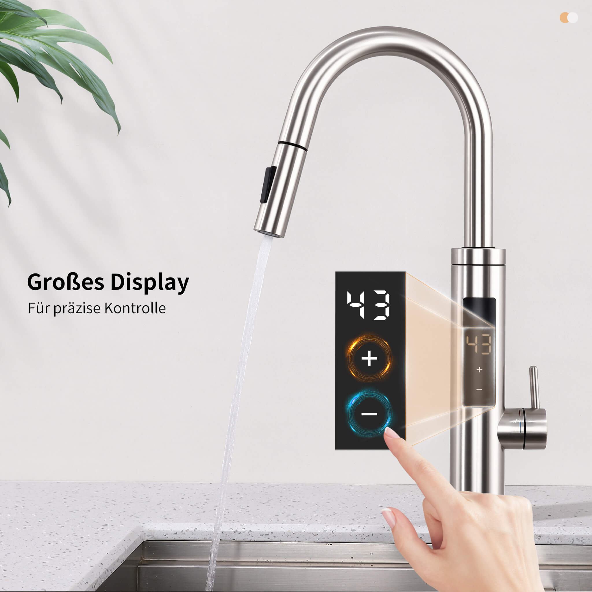 HOMELODY Elektrischer Wasserhahn mit Durchlauferhitzer, Wasserhahn 360° drehbar