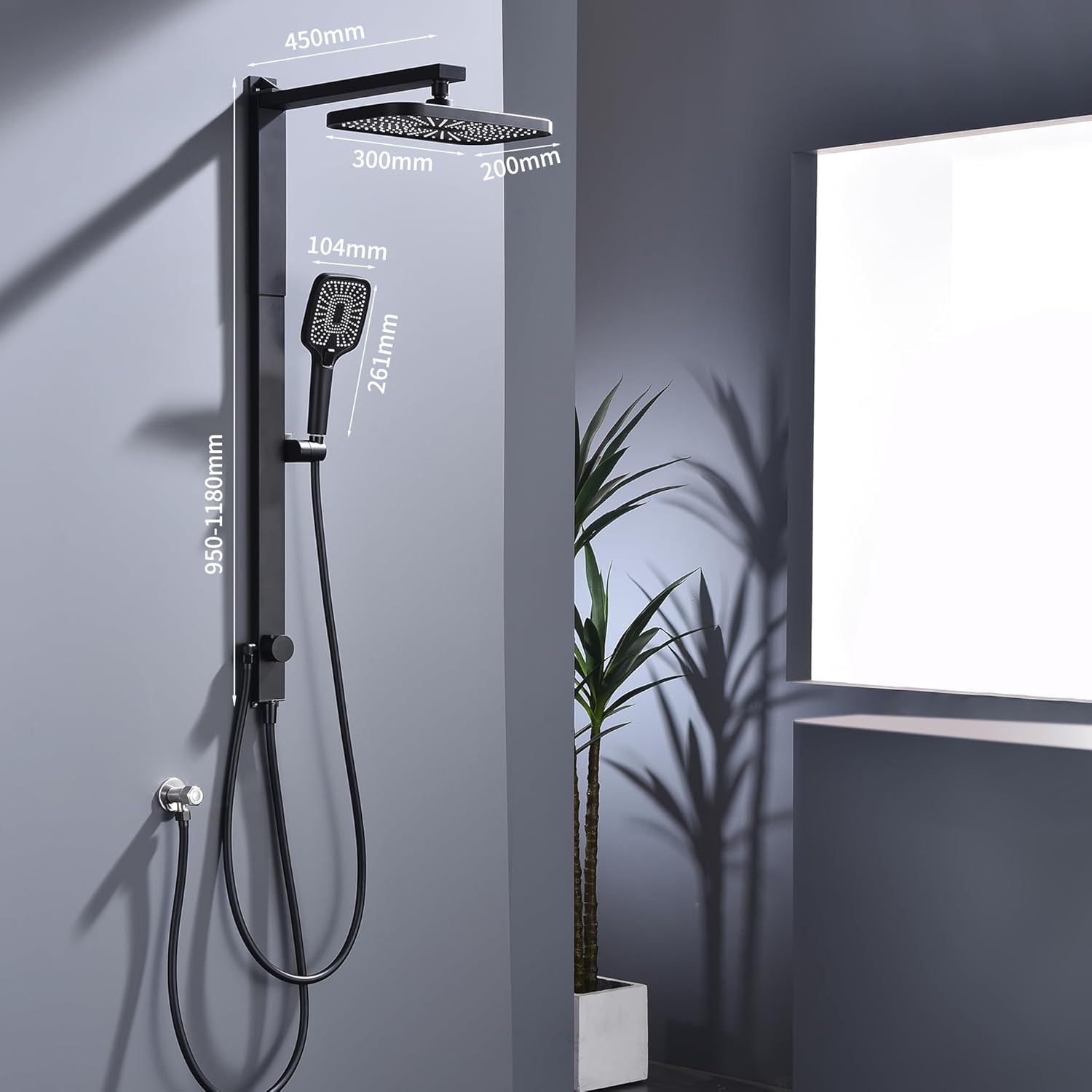 HOMELODY Regendusche Duschsystem ohne Armatur, Schwarz Handbrause mit 3 Funktionen