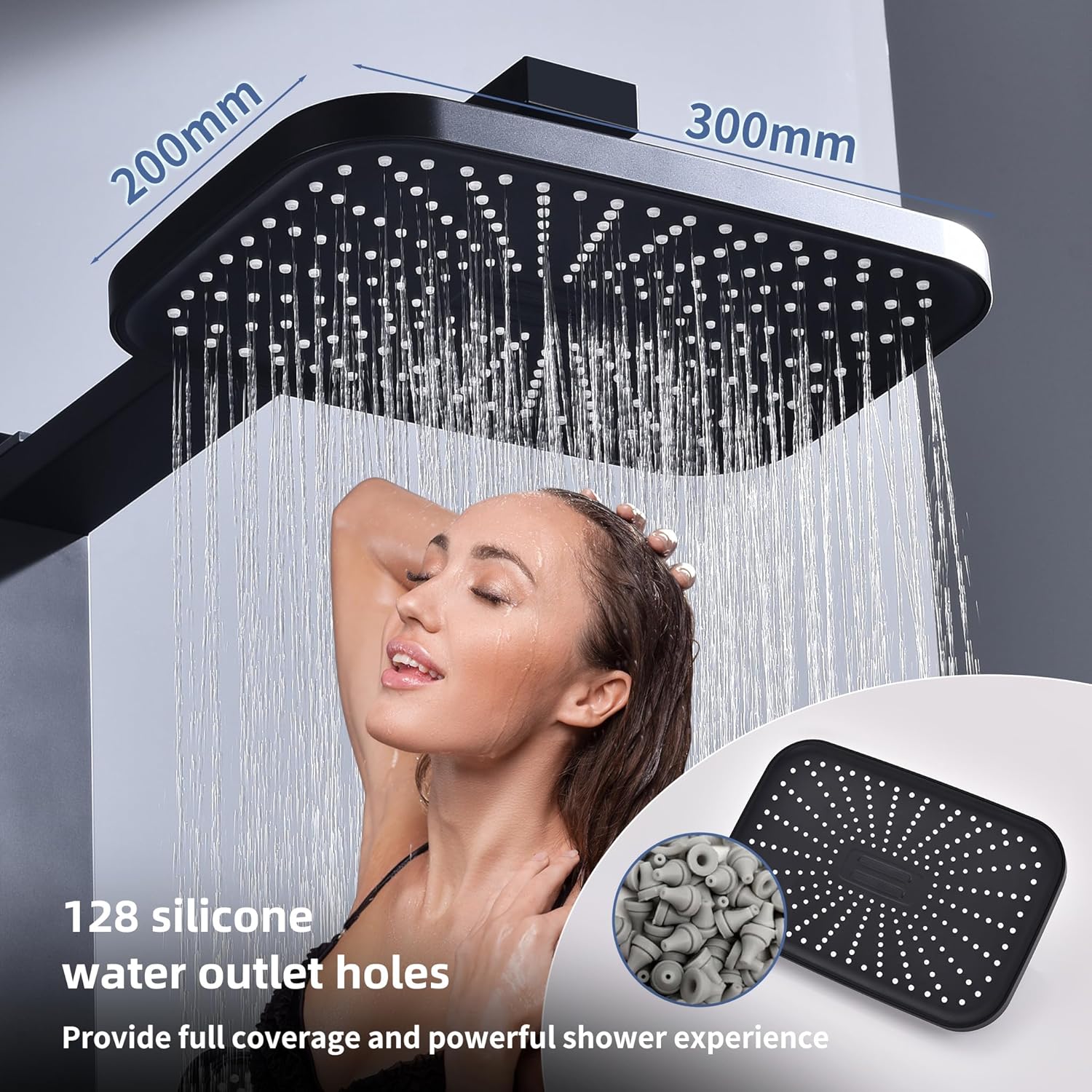 HOMELODY Regendusche Duschsystem ohne Armatur, Schwarz Handbrause mit 3 Funktionen