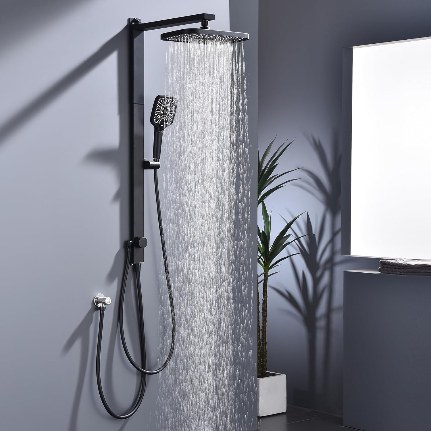 HOMELODY Regendusche Duschsystem ohne Armatur, Schwarz Handbrause mit 3 Funktionen
