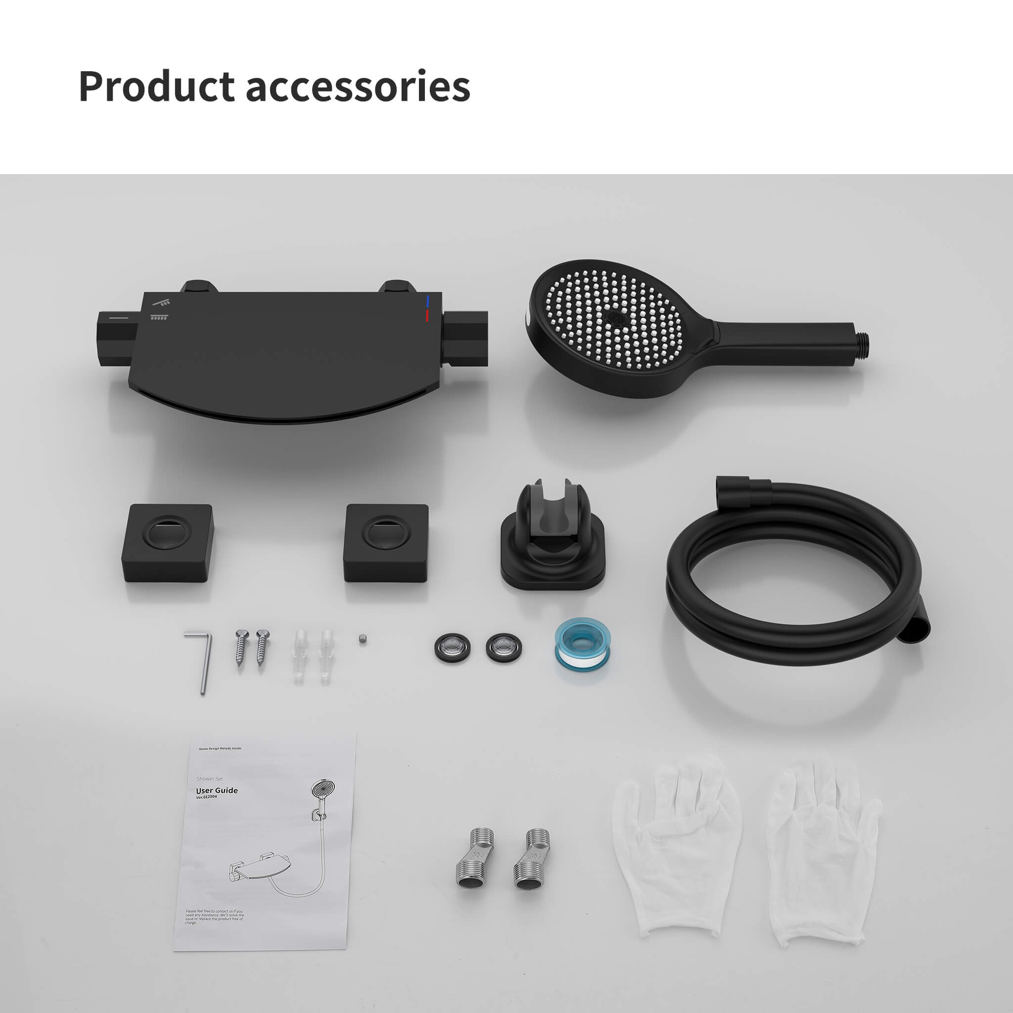 HOMELODY Schwarze Wasserfall-Badewannen-Mischbatterie mit 4-Funktions-Handbrause