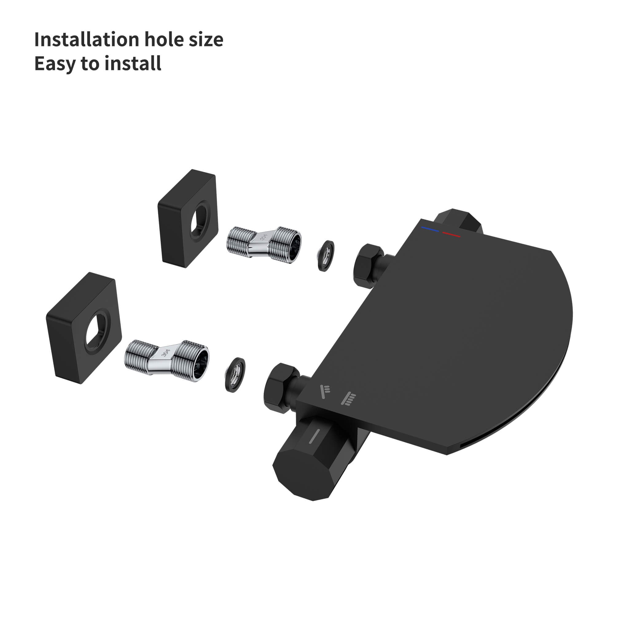 HOMELODY Schwarze Wasserfall-Badewannen-Mischbatterie mit 4-Funktions-Handbrause