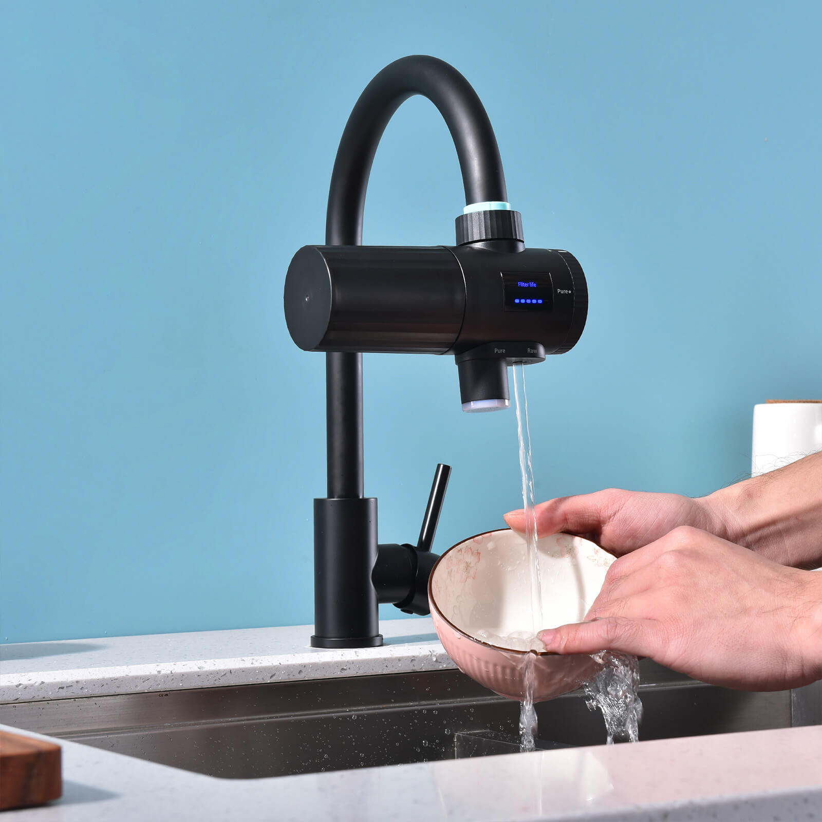 HOMELODY Wasserfilter Wasserhahn 3.0 mit LED-Anzeige, Wasserfilter Trinkwasser für Küche