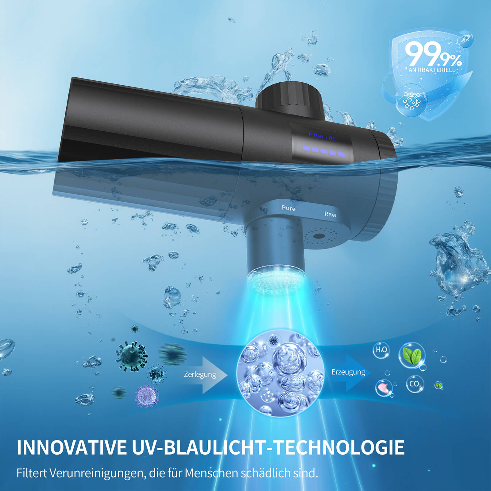 HOMELODY Wasserfilter Wasserhahn 3.0 mit LED-Anzeige, Wasserfilter Trinkwasser für Küche