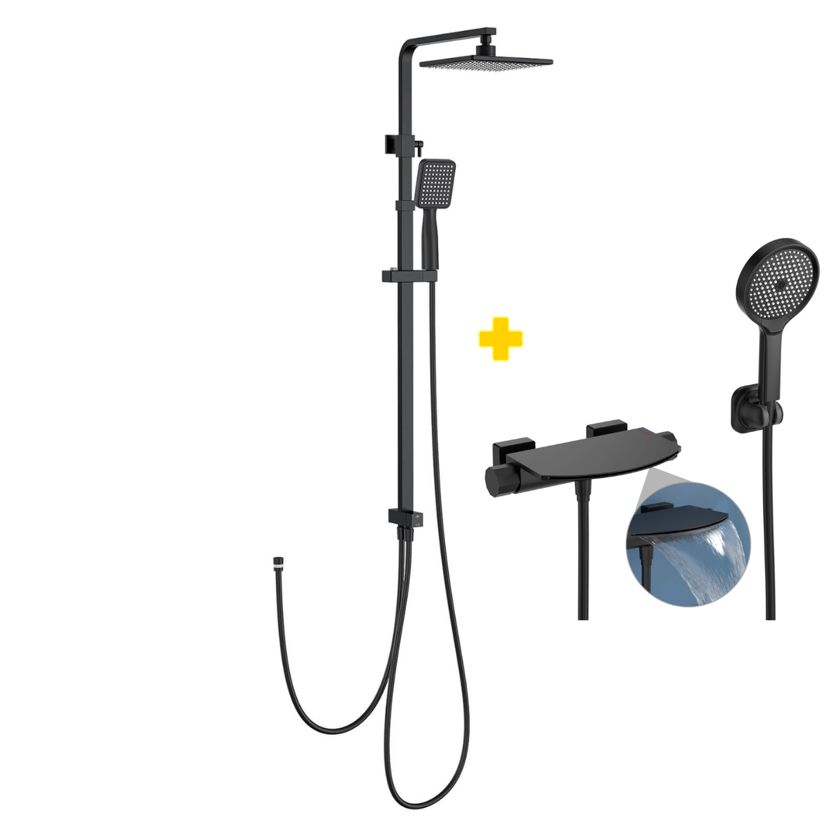 HOMELODY Duschsystem mit Thermostat Komplettset mit Wasserfall-Badewannen-Mischbatterie mit 4-Funktions-Handbrause