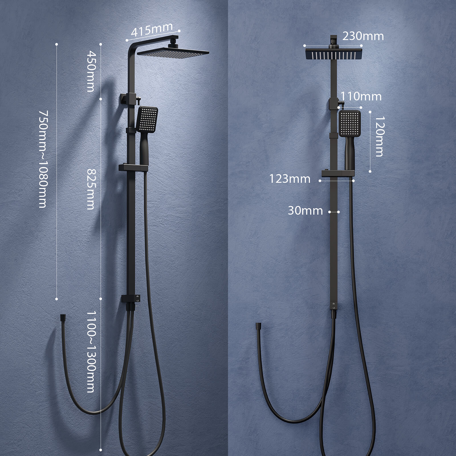 HOMELODY Duschsystem mit Thermostat Komplettset mit Wasserfall-Badewannen-Mischbatterie mit 4-Funktions-Handbrause