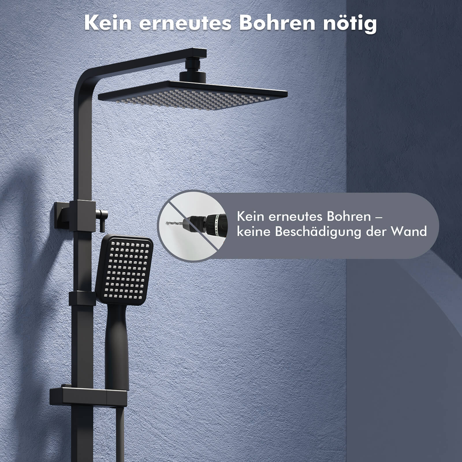 HOMELODY Duschsystem mit Thermostat Komplettset mit Wasserfall-Badewannen-Mischbatterie mit 4-Funktions-Handbrause
