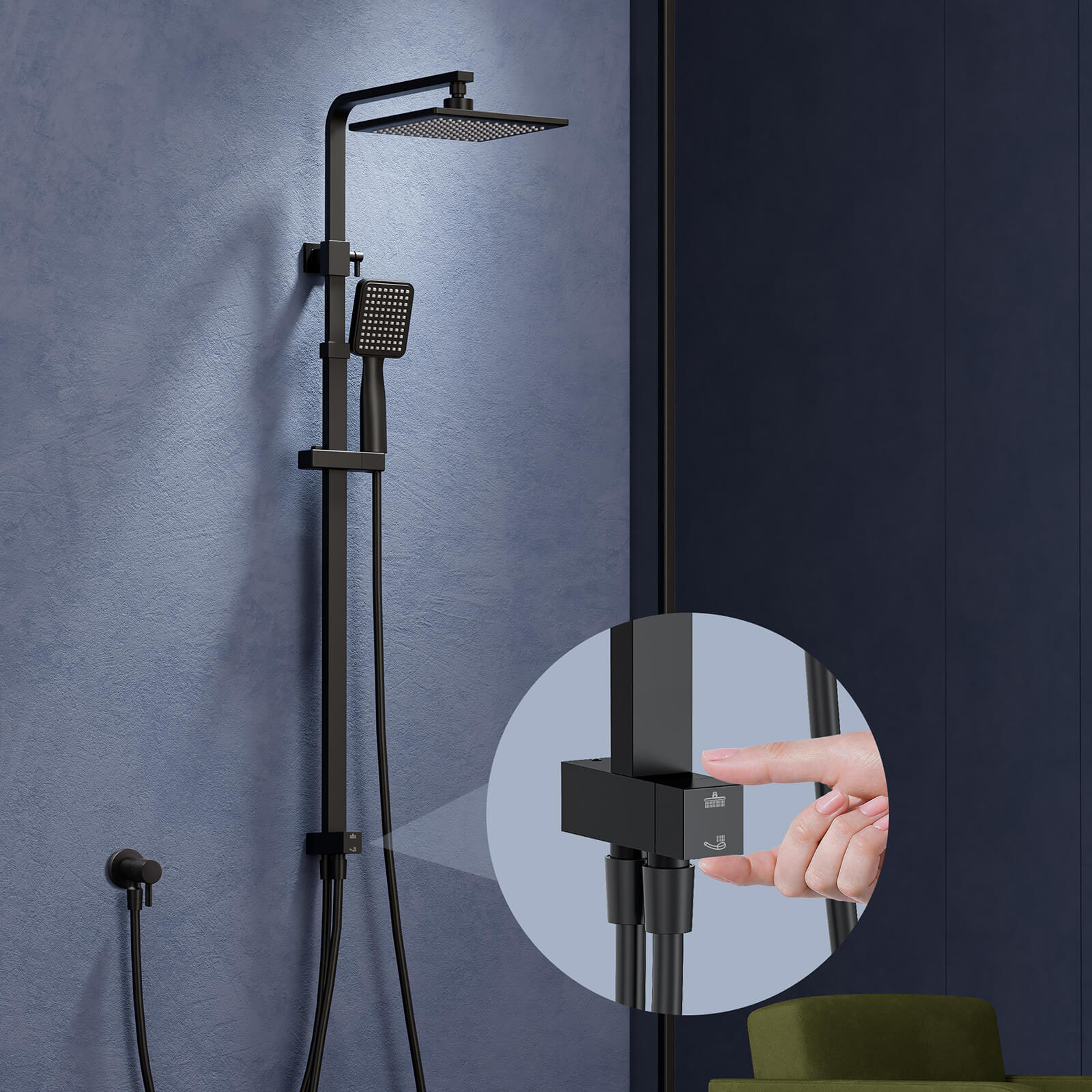HOMELODY Duschsystem mit Thermostat Komplettset mit Wasserfall-Badewannen-Mischbatterie mit 4-Funktions-Handbrause