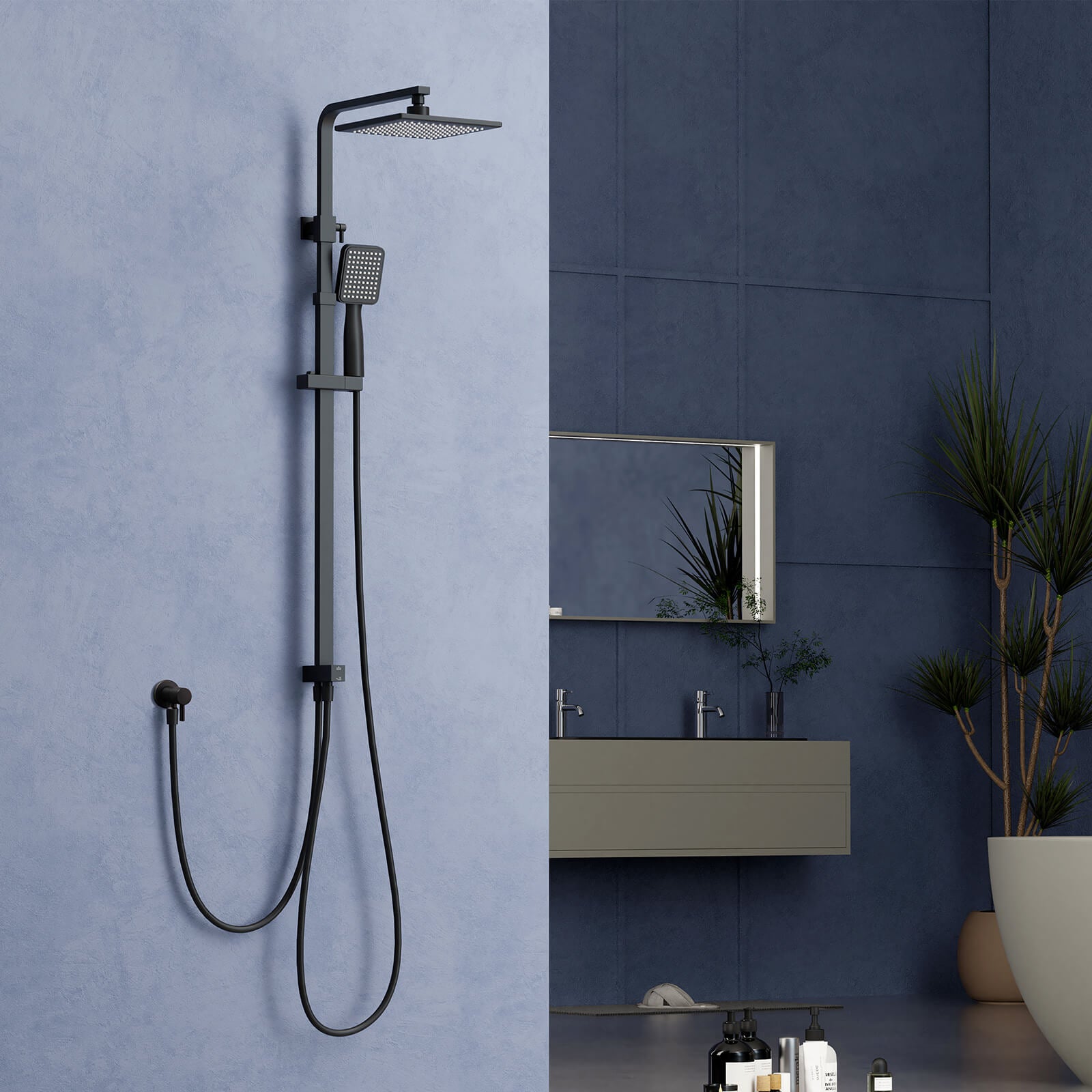 HOMELODY Duschsystem mit Thermostat Komplettset mit Wasserfall-Badewannen-Mischbatterie mit 4-Funktions-Handbrause