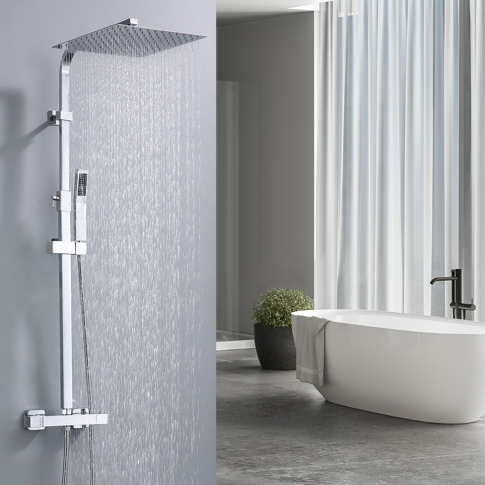 HOMELODY Duschsystem mit Thermostat Regendusche mit Armatur Chrom Eckig Duschset Messing Kopfbrause Edelstahl 30x30CM