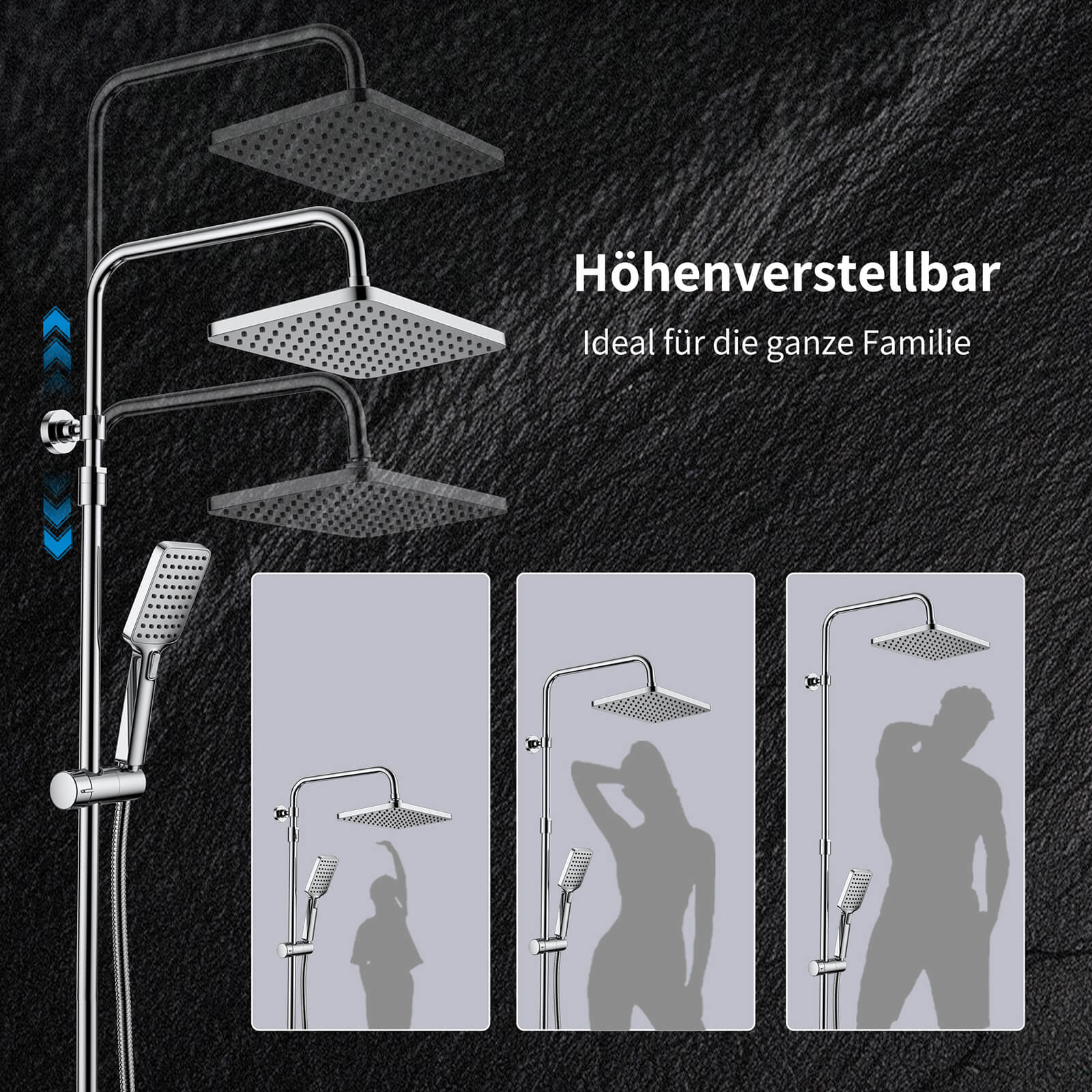 HOMELODY Duschsystem ohne Armatur mit Klavierschaltern, Duscharmatur Komplettset, Regenwalddusche Höhenverstellbar Duschstange