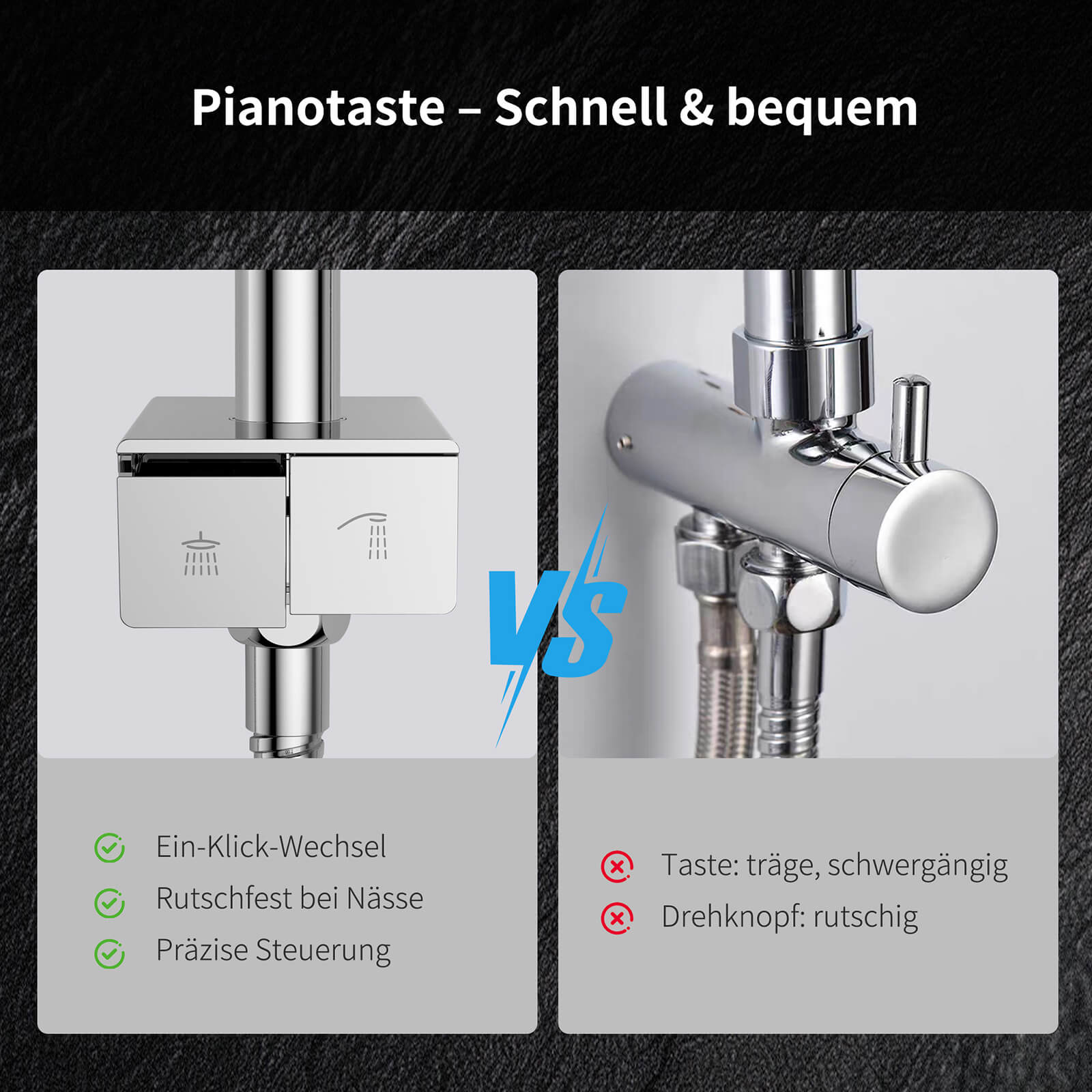 HOMELODY Duschsystem ohne Armatur mit Klavierschaltern, Duscharmatur Komplettset, Regenwalddusche Höhenverstellbar Duschstange