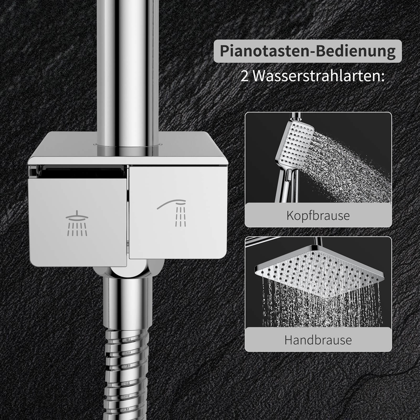 HOMELODY Duschsystem ohne Armatur mit Klavierschaltern, Duscharmatur Komplettset, Regenwalddusche Höhenverstellbar Duschstange
