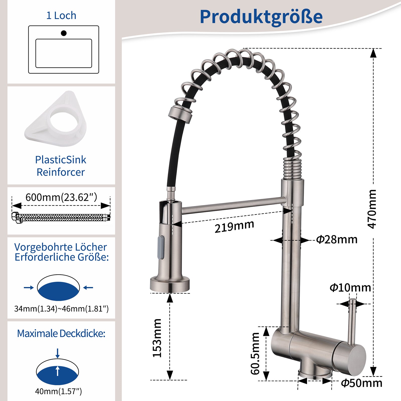 Homelody Küchenarmatur Vorfenster Wasserhahn, 360° Drehbare, Unterfenster Klappbar 180°