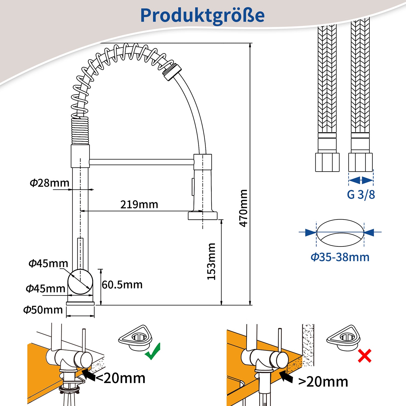 Homelody Küchenarmatur Vorfenster Wasserhahn, 360° Drehbare, Unterfenster Klappbar 180°