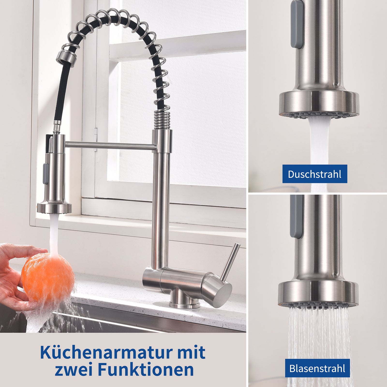 Homelody Küchenarmatur Vorfenster Wasserhahn, 360° Drehbare, Unterfenster Klappbar 180°
