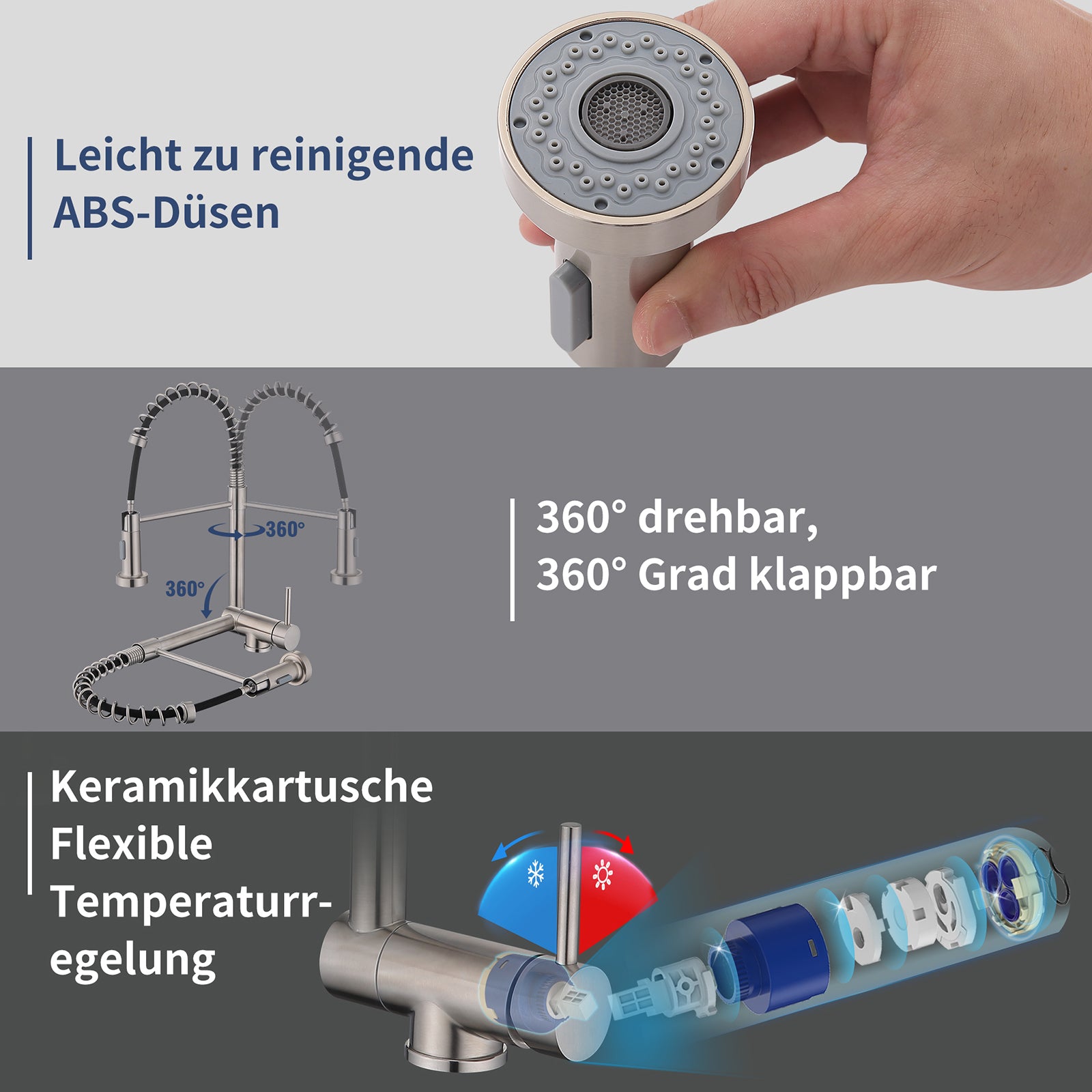 Homelody Küchenarmatur Vorfenster Wasserhahn, 360° Drehbare, Unterfenster Klappbar 180°