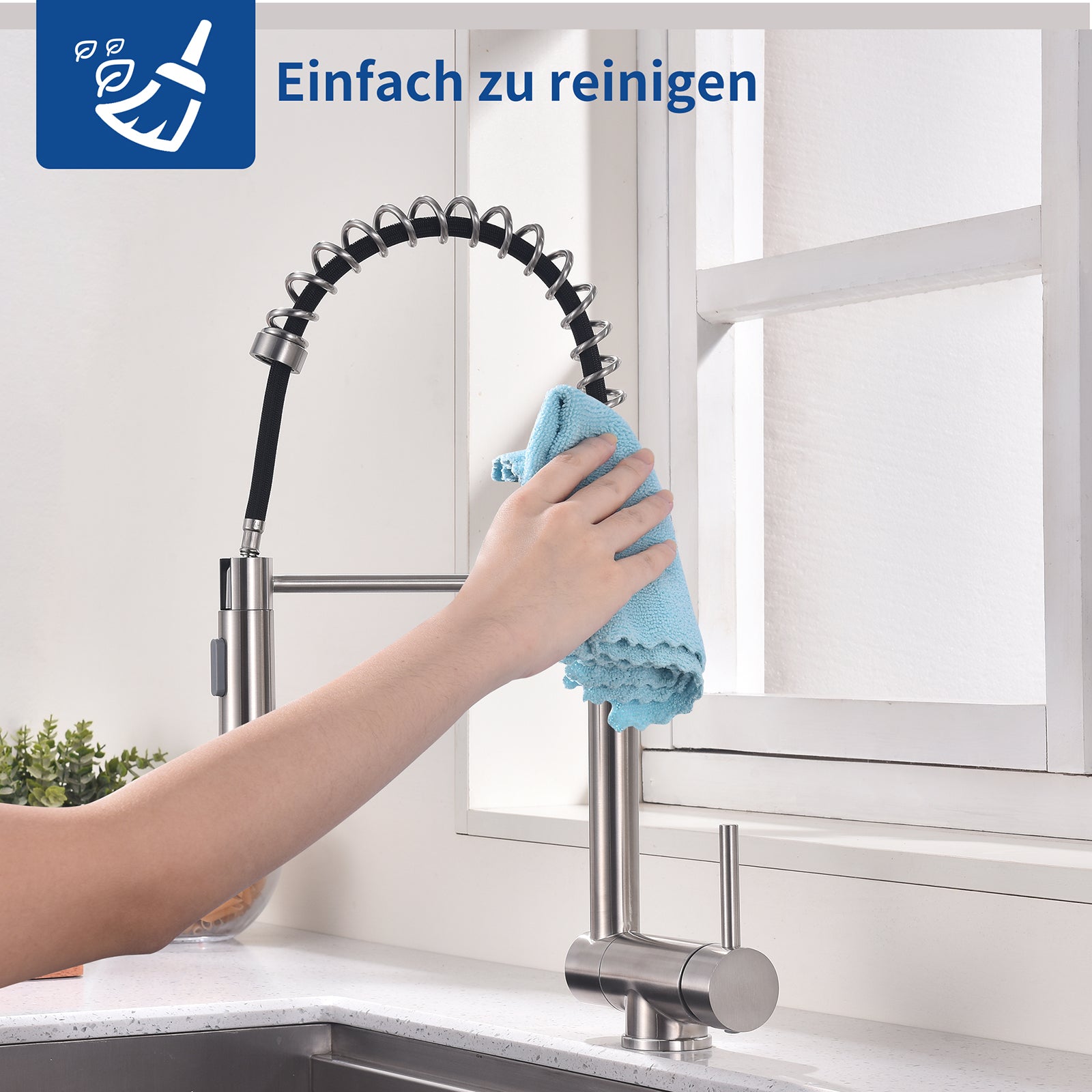 Homelody Küchenarmatur Vorfenster Wasserhahn, 360° Drehbare, Unterfenster Klappbar 180°