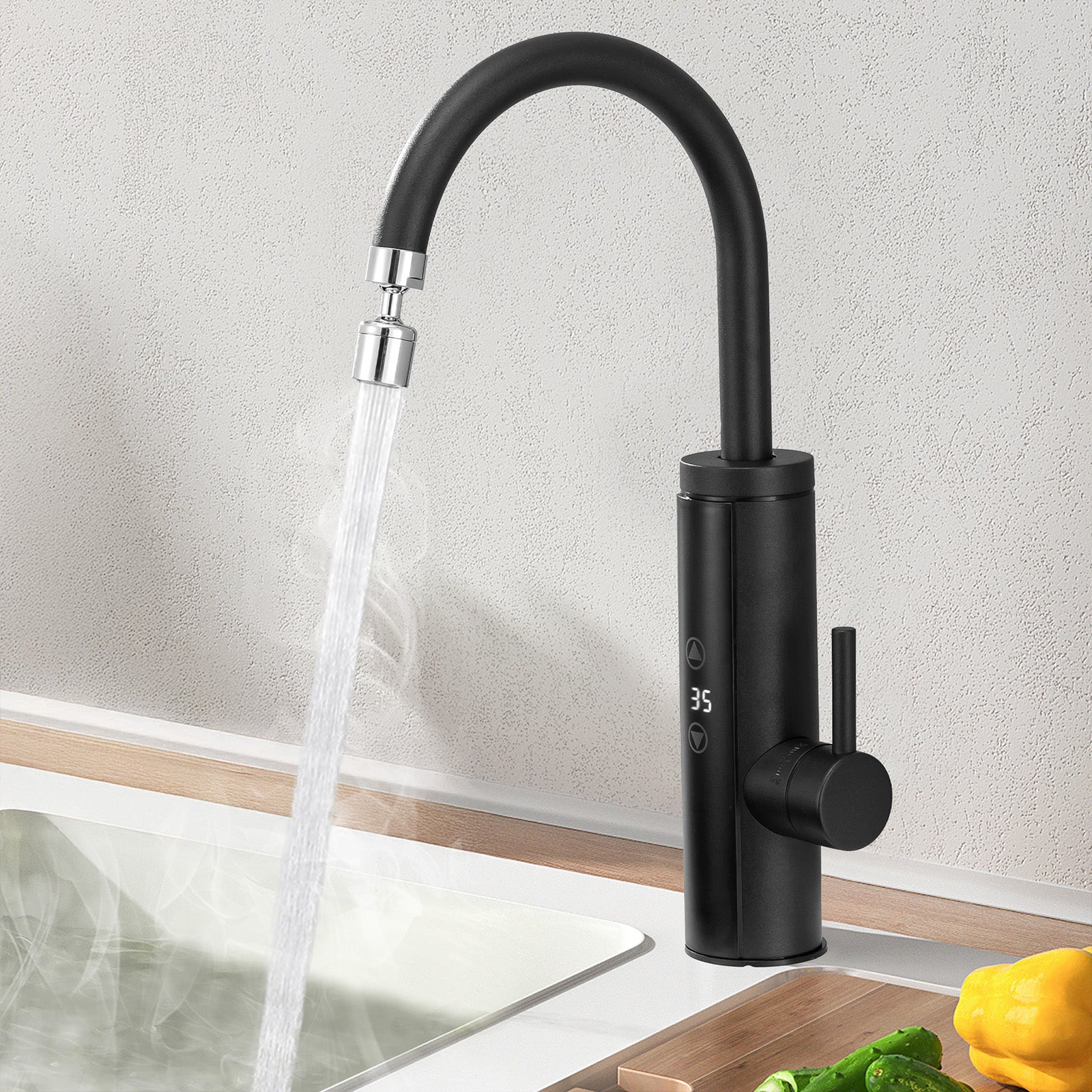 Homelody Küchenarmatur mit Durchlauferhitzer, Wasserhahn 360° drehbar, 3-Stufen Touchregelung