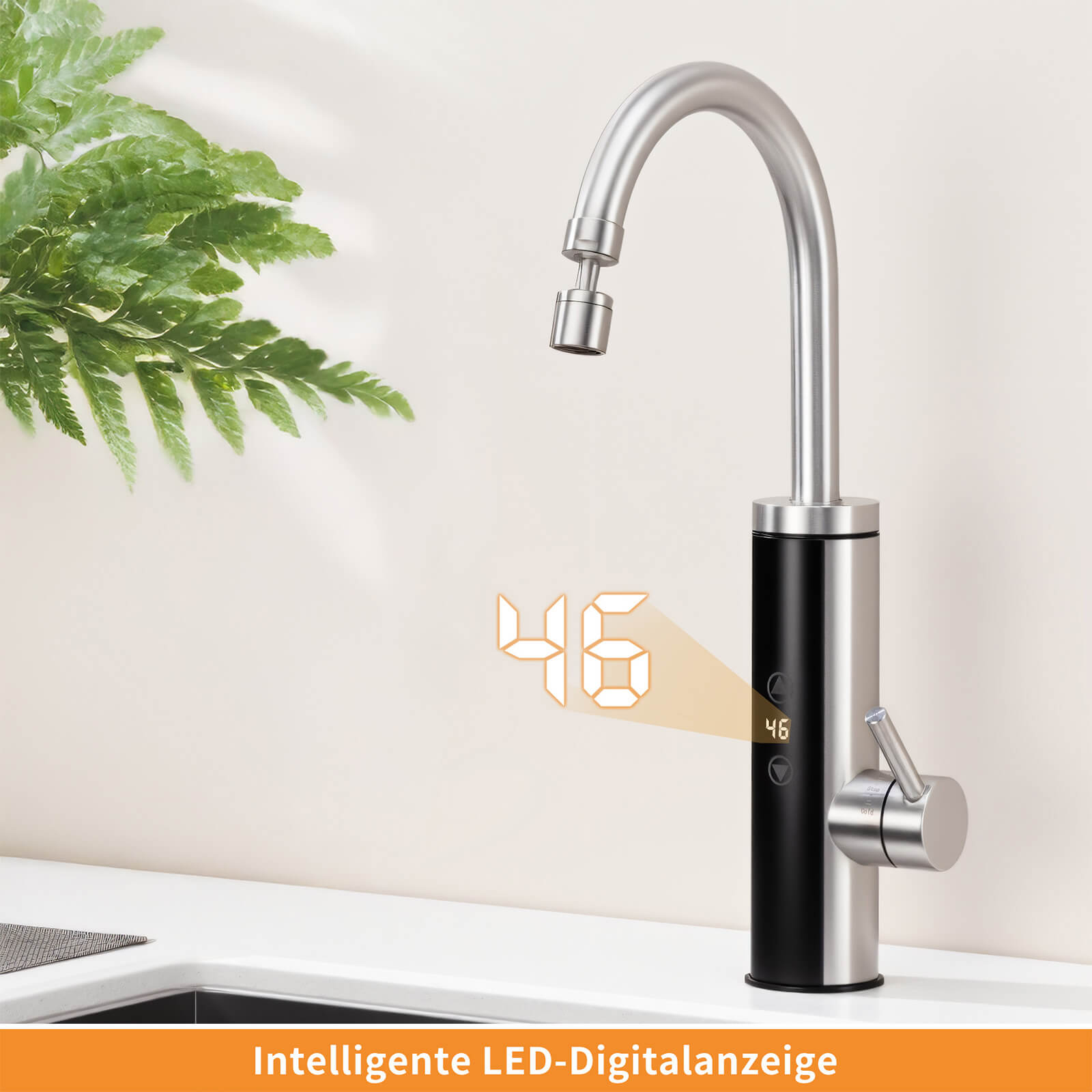 Homelody Küchenarmatur mit Durchlauferhitzer, Wasserhahn 360° drehbar, 3-Stufen Touchregelung