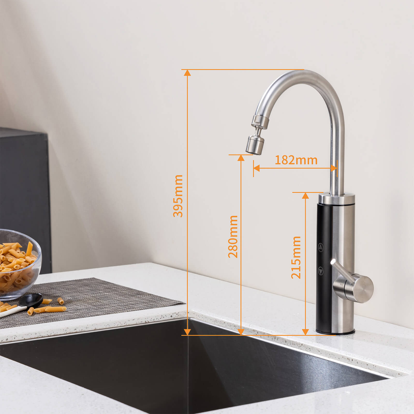 Homelody Küchenarmatur mit Durchlauferhitzer, Wasserhahn 360° drehbar, 3-Stufen Touchregelung