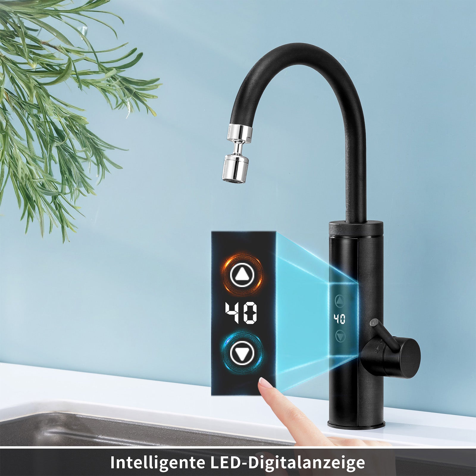 Homelody Küchenarmatur mit Durchlauferhitzer, Wasserhahn 360° drehbar, 3-Stufen Touchregelung