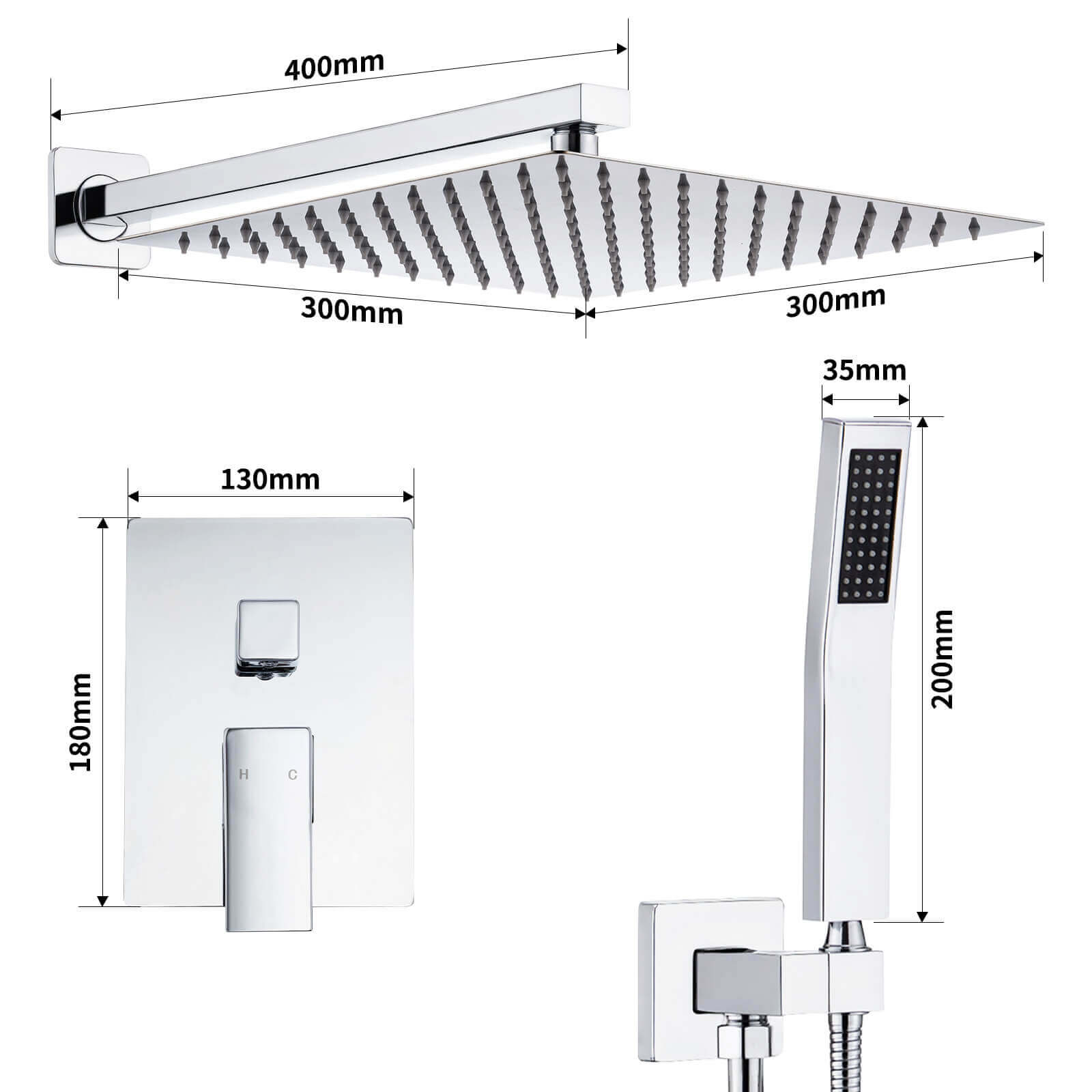 Homelody Unterputz Duschsystem aus Messing, 12 Zoll Kopfbrause Dusche