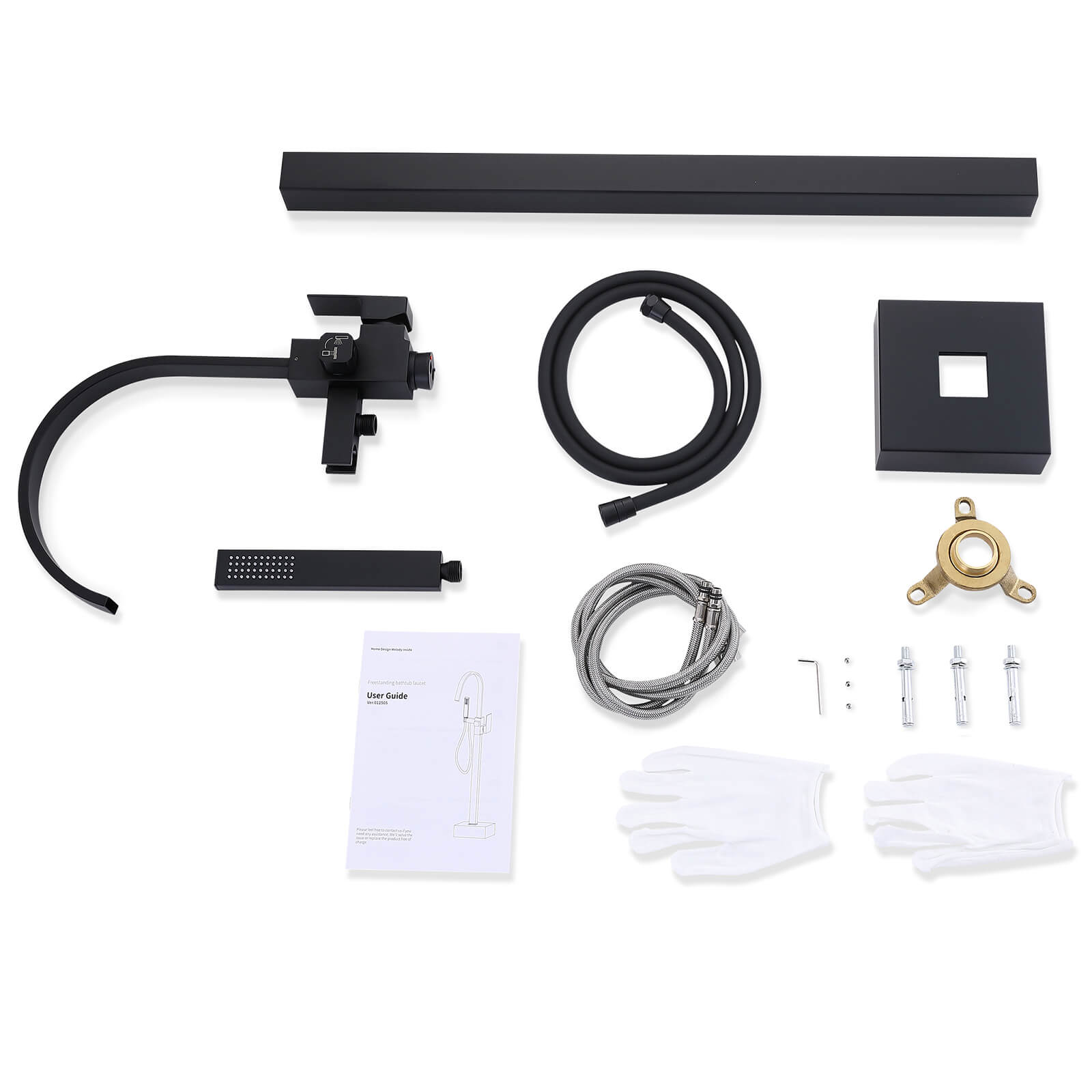 Homelody Wannenarmatur Schwarz freistehende Wannenarmatur Messing mit Handbrause & Wasserfall