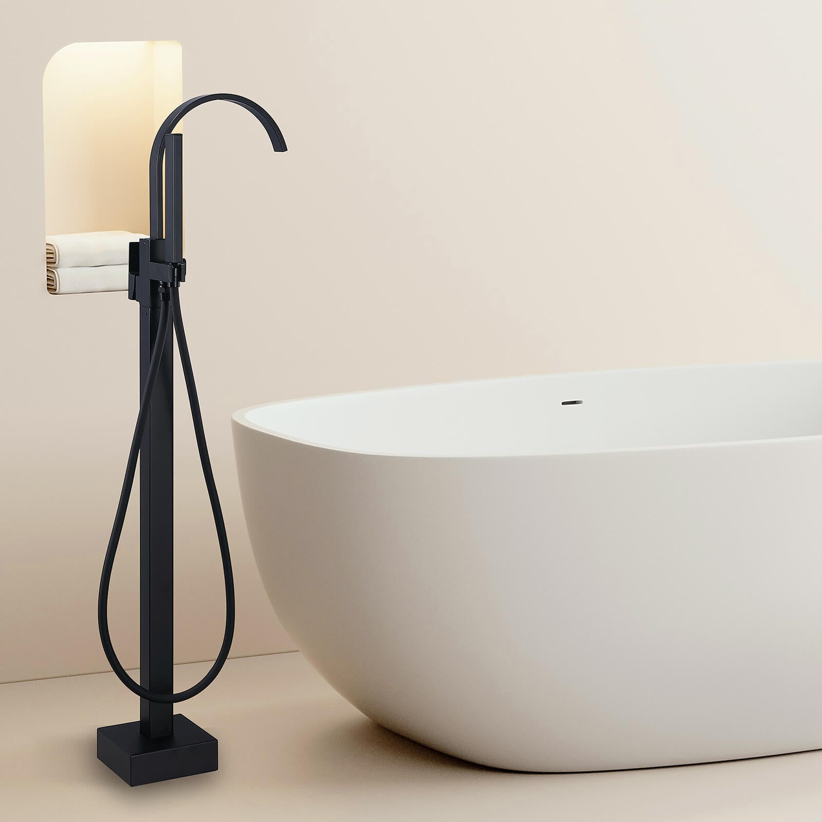 Homelody Wannenarmatur Schwarz freistehende Wannenarmatur Messing mit Handbrause & Wasserfall