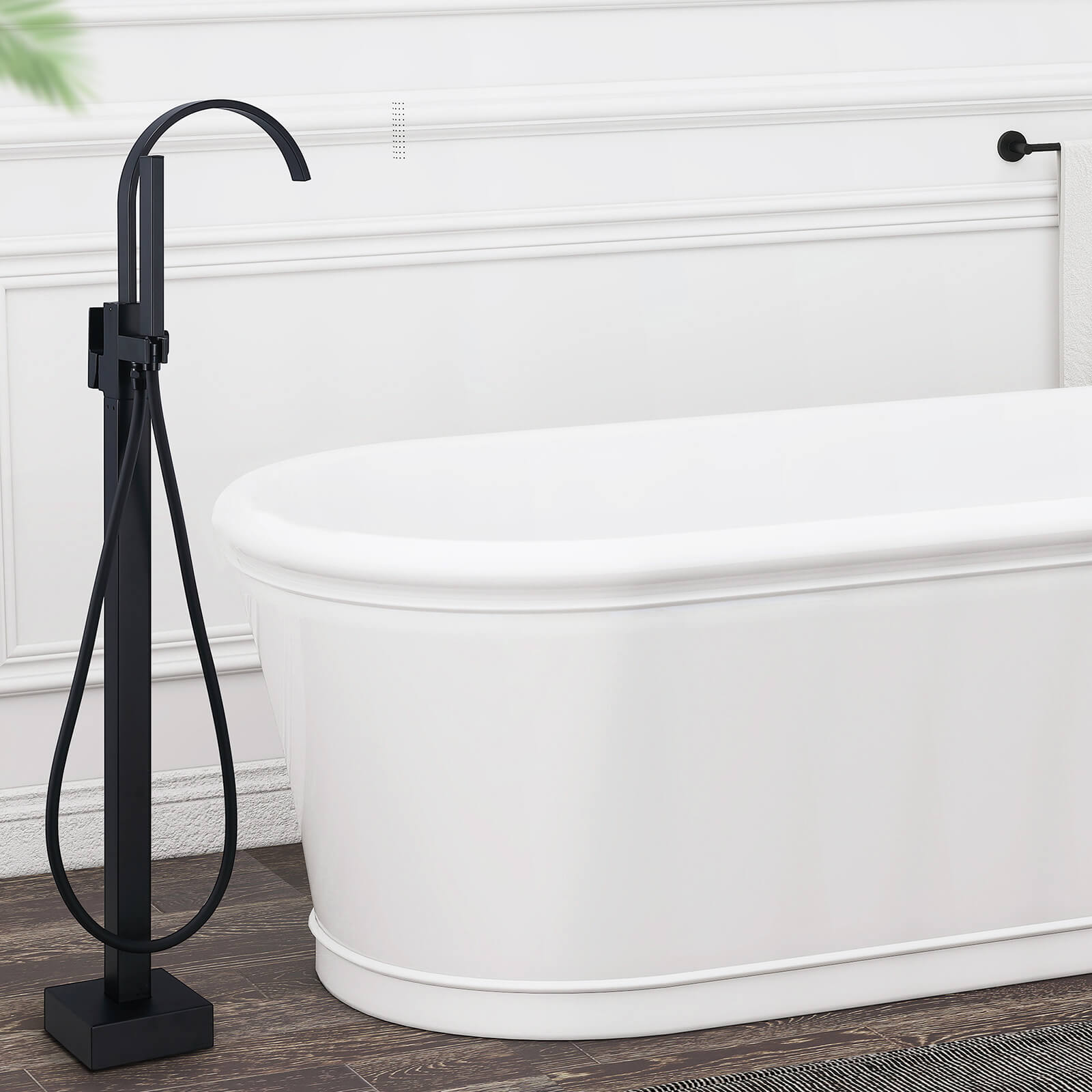 Homelody Wannenarmatur Schwarz freistehende Wannenarmatur Messing mit Handbrause & Wasserfall