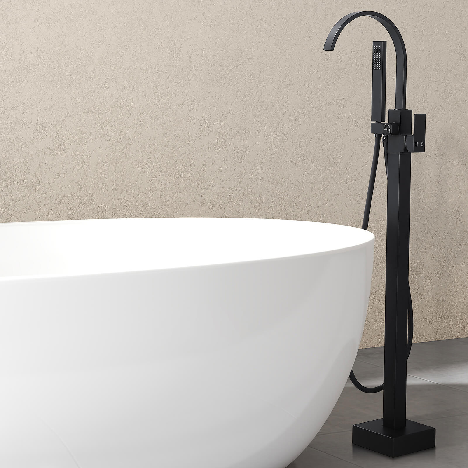 Homelody Wannenarmatur Schwarz freistehende Wannenarmatur Messing mit Handbrause & Wasserfall
