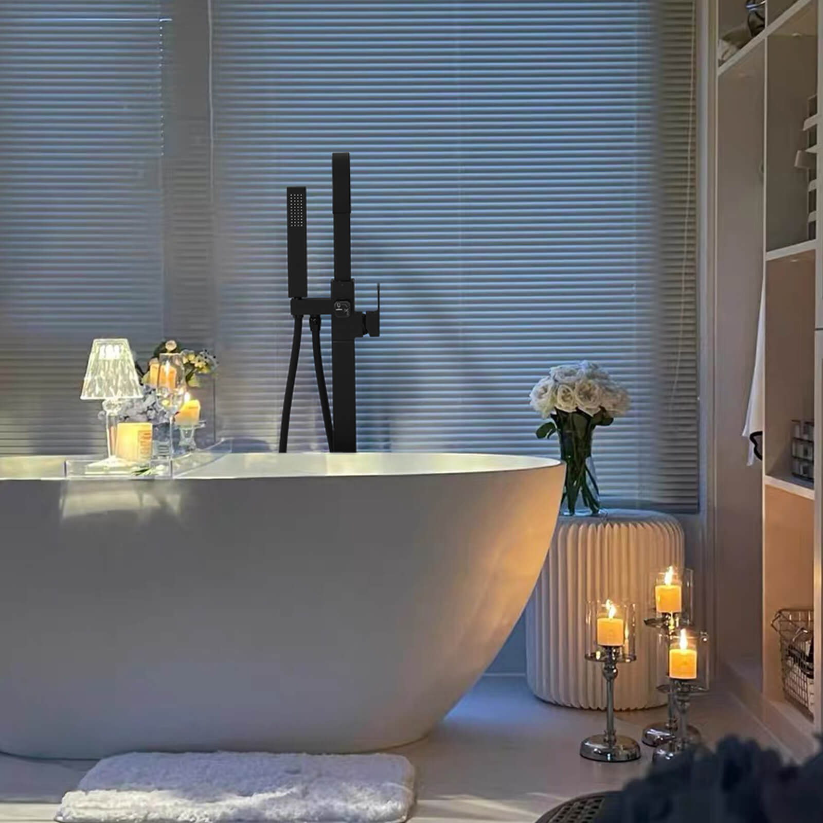 Homelody Wannenarmatur Schwarz freistehende Wannenarmatur Messing mit Handbrause & Wasserfall