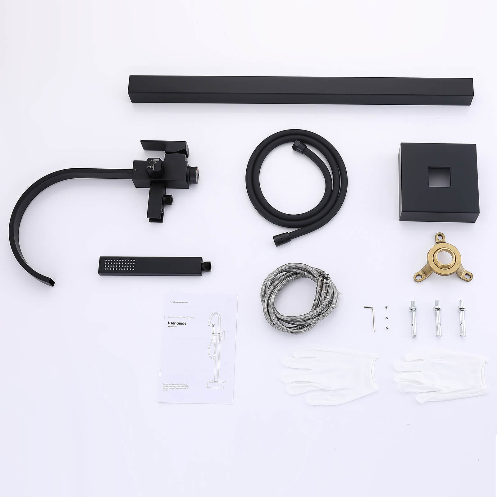 Homelody Wannenarmatur Schwarz freistehende Wannenarmatur Messing mit Handbrause & Wasserfall