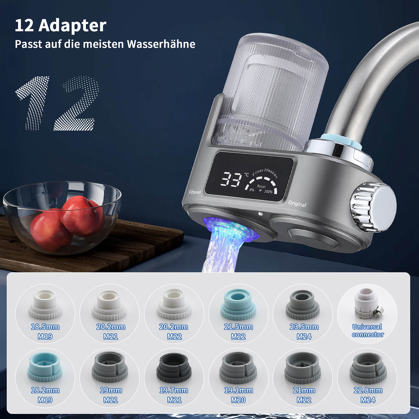 Homelody Wasserhahnfilter Wasserhahn Wasserfilter mit Blaulicht Heimküchen Wasserfilter