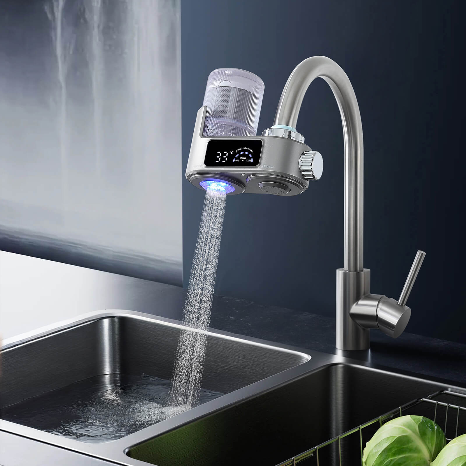 Homelody Wasserhahnfilter Wasserhahn Wasserfilter mit Blaulicht Heimküchen Wasserfilter