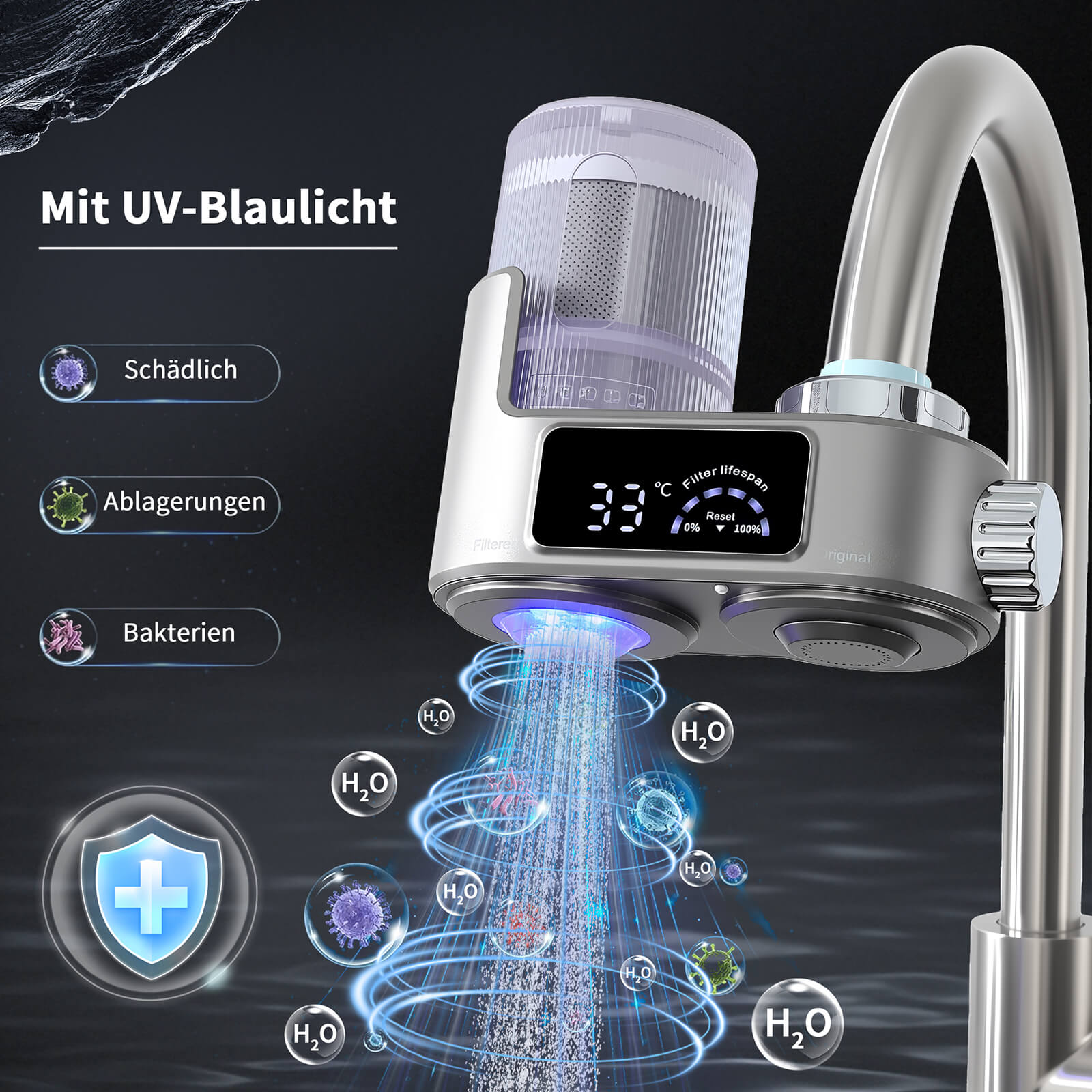 Homelody Wasserhahnfilter Wasserhahn Wasserfilter mit Blaulicht Heimküchen Wasserfilter