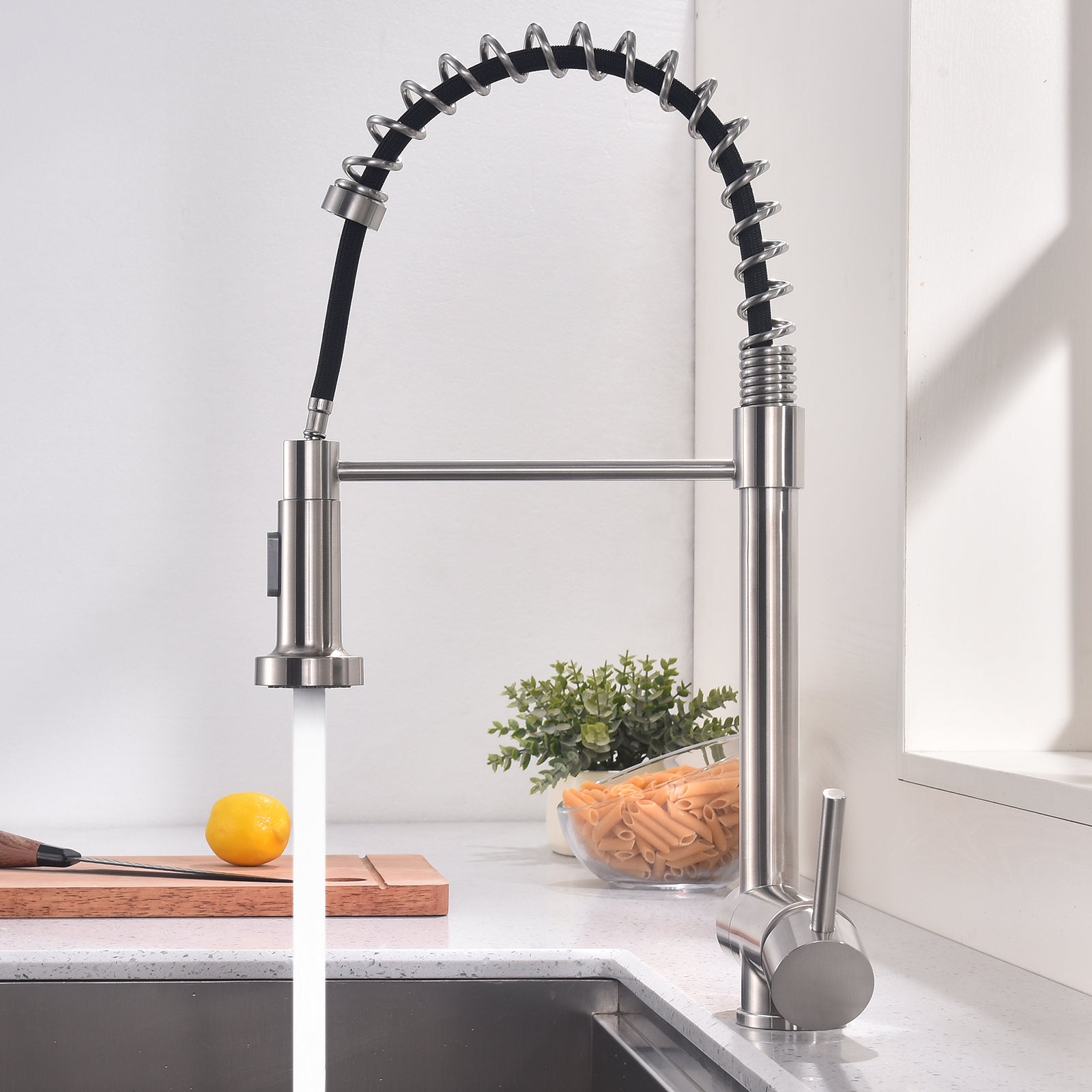 Homelody Küchenarmatur Vorfenster Wasserhahn, 360° Drehbare, Unterfenster Klappbar 180°