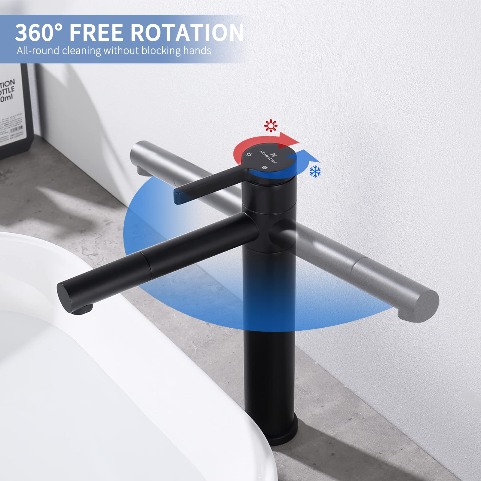 Doppelt 360° drehbar Hohe Waschtischarmatur Chrom Homelody Wasserhahn Bad für Waschbecken im Badezimmer armaturen