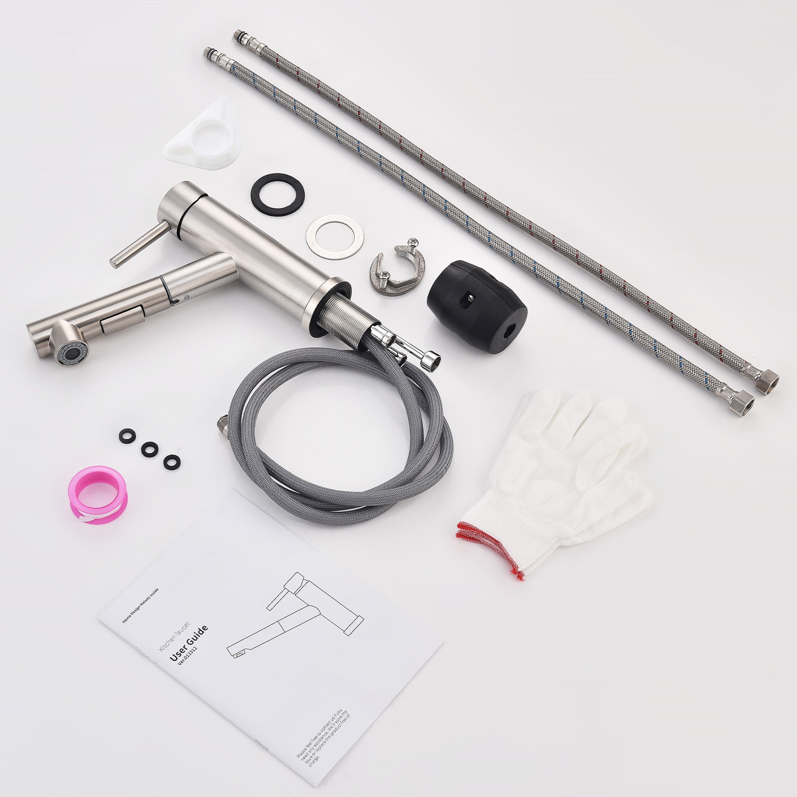 HOMELODY Wasserhahn Küche/Bad Gebürsteter Oberfläche Ausziehbar, Küchenarmatur mit Brause Zwei Wasserstrahlarten