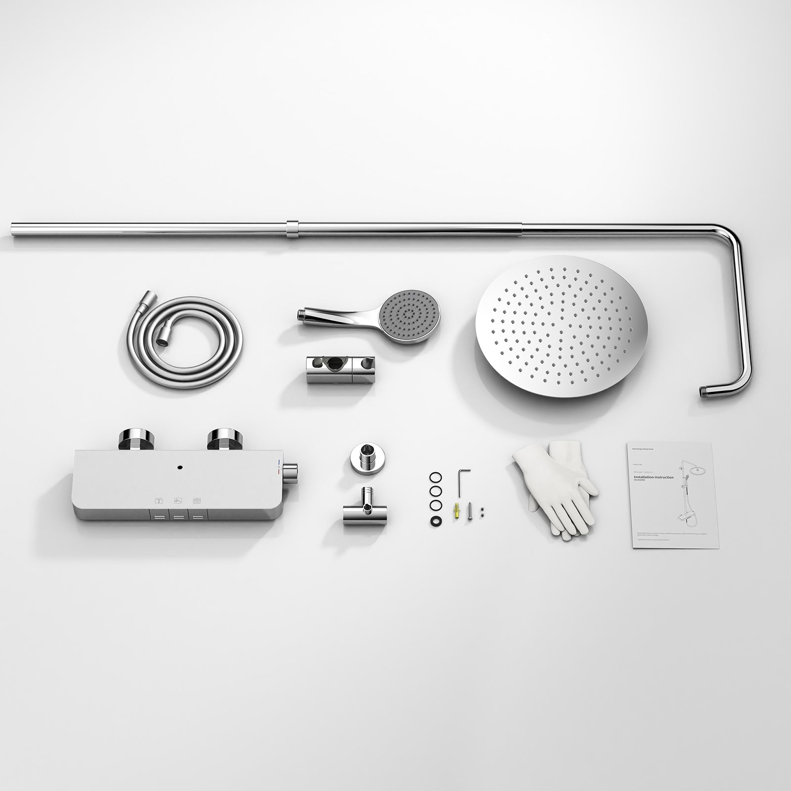 Homelody Duschsystem mit Thermostat, Ablage und Handbrause, 12" Regendusche